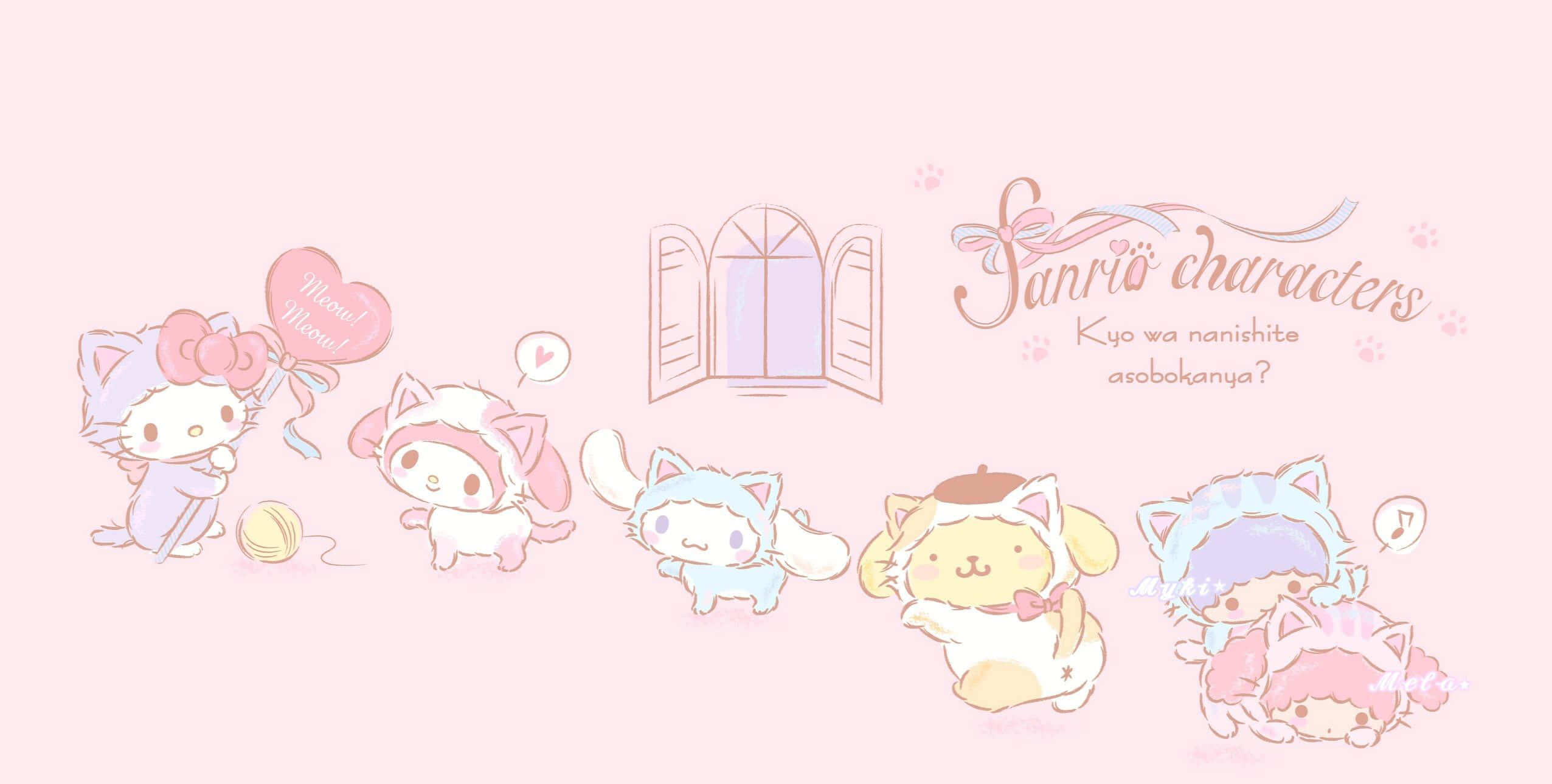 Sanrio characters, pastel tones, hearts, Full HD Desktop Wallpaper
