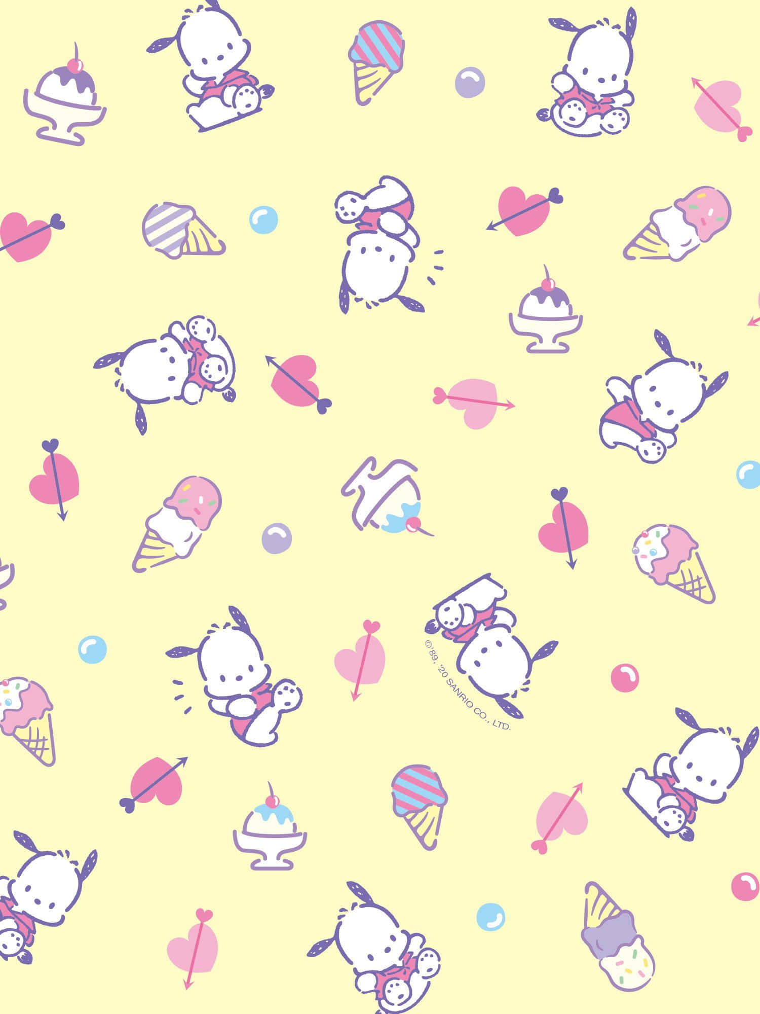 Sanrio Characters, sweet treats pattern, pastel yellow, Full HD Phone Wallpaper