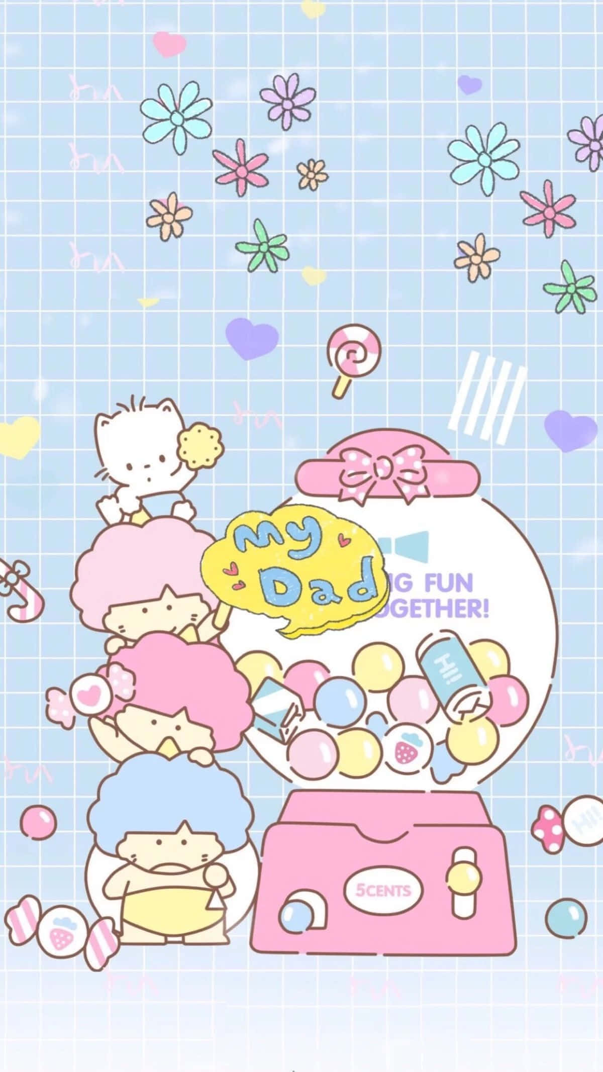 Sanrio Characters, pastel grid, cute cartoon characters, Full HD Phone Wallpaper