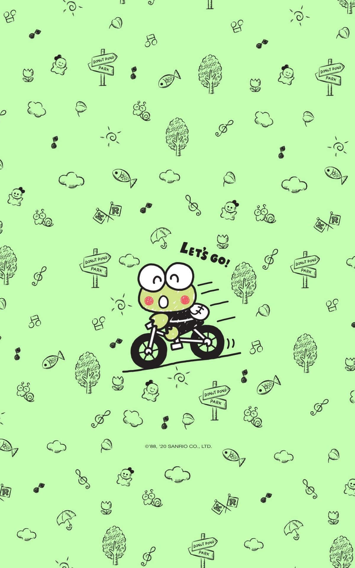 Sanrio Character, green frog, bike, Full HD Phone Wallpaper