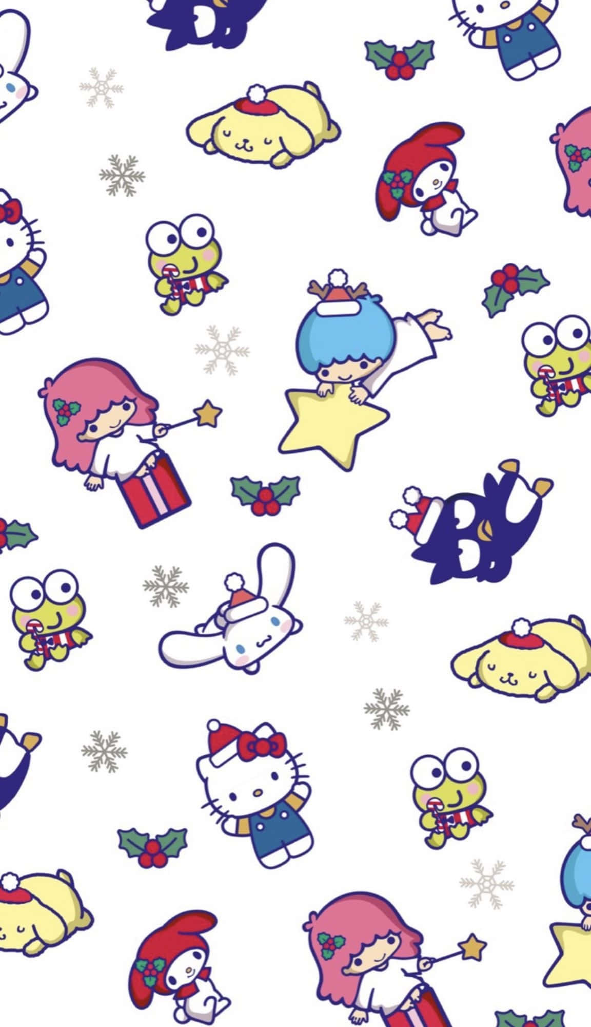 Sanrio Characters, Christmas Pattern, snowflakes, Full HD Phone Wallpaper