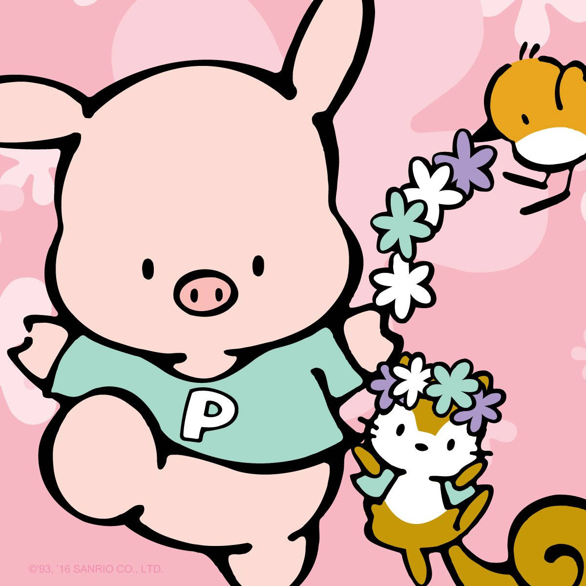 Sanrio Desktop, pink pig, teal shirt, SD Desktop Wallpaper
