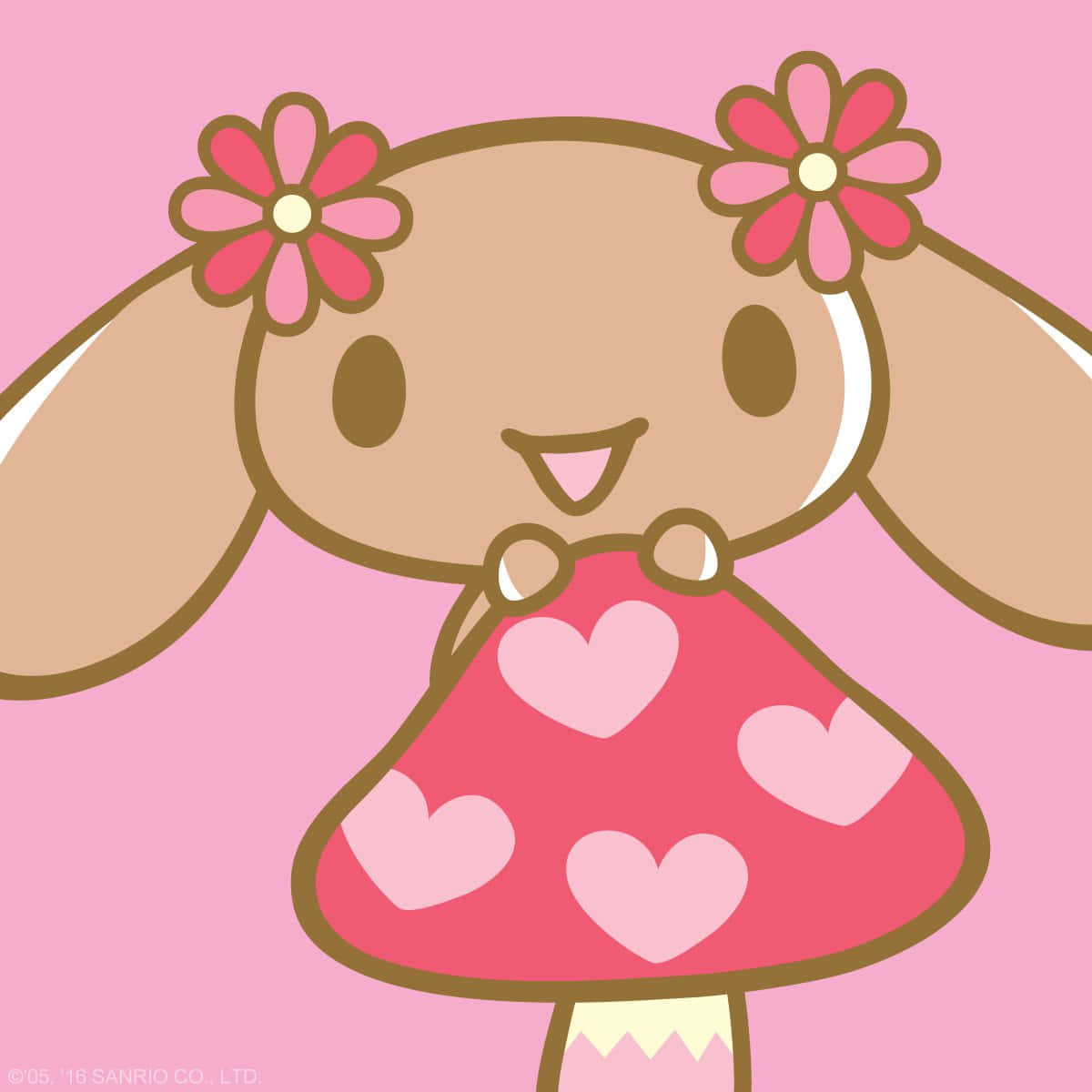 Smiling Sanrio PFP, cute cartoon bunny, pink flower hair clips, SD Desktop Wallpaper