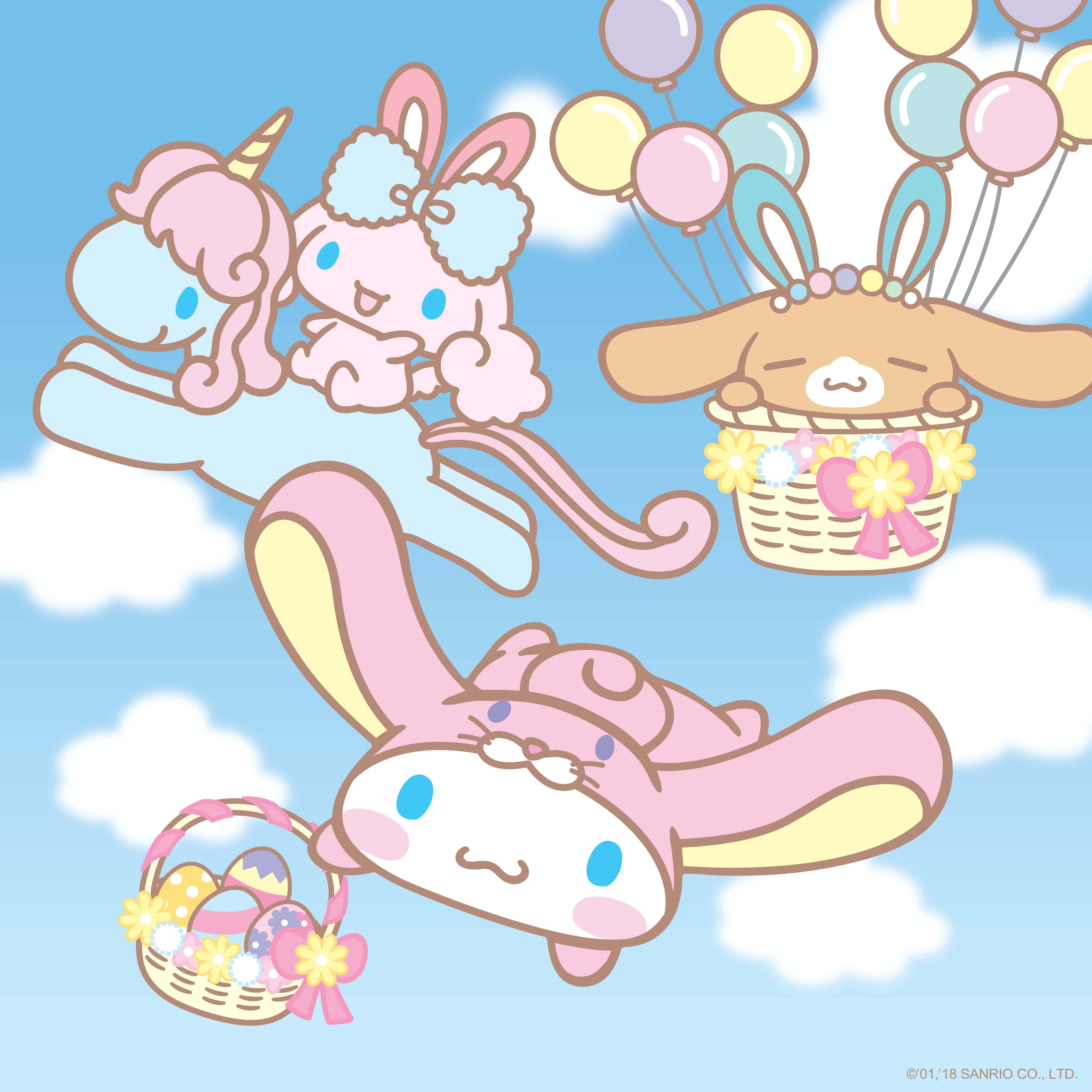Sanrio Pfp, floating characters, pastel sky, 4K Desktop Wallpaper
