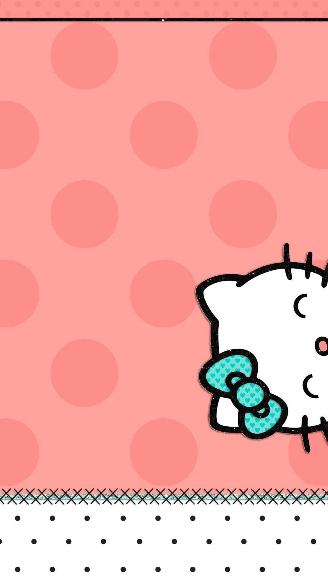 Sanrio Phone, teal bow, pink polka dot background, Full HD Phone Wallpaper