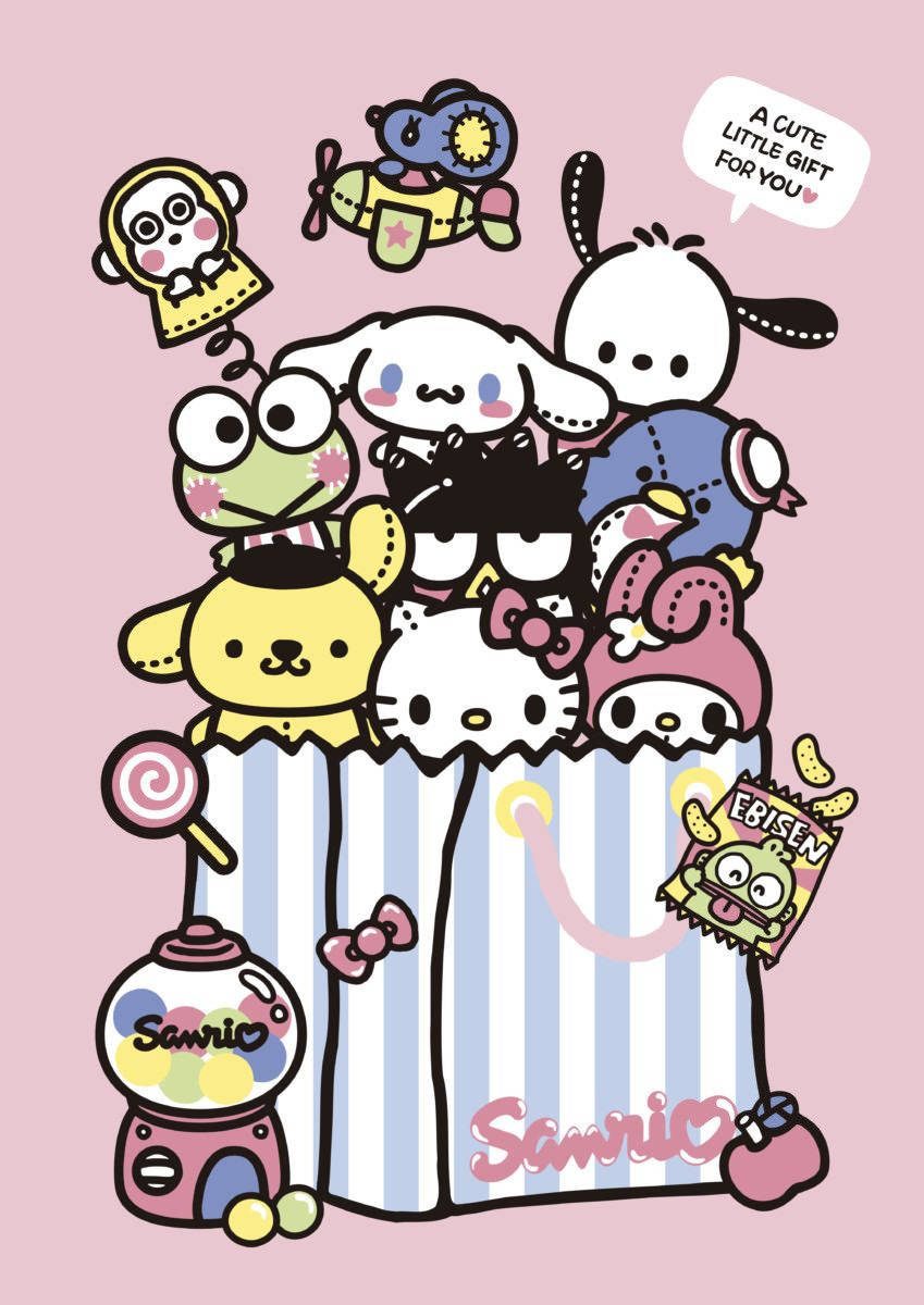 Sanrio characters, striped bag, candy, SD Phone Wallpaper