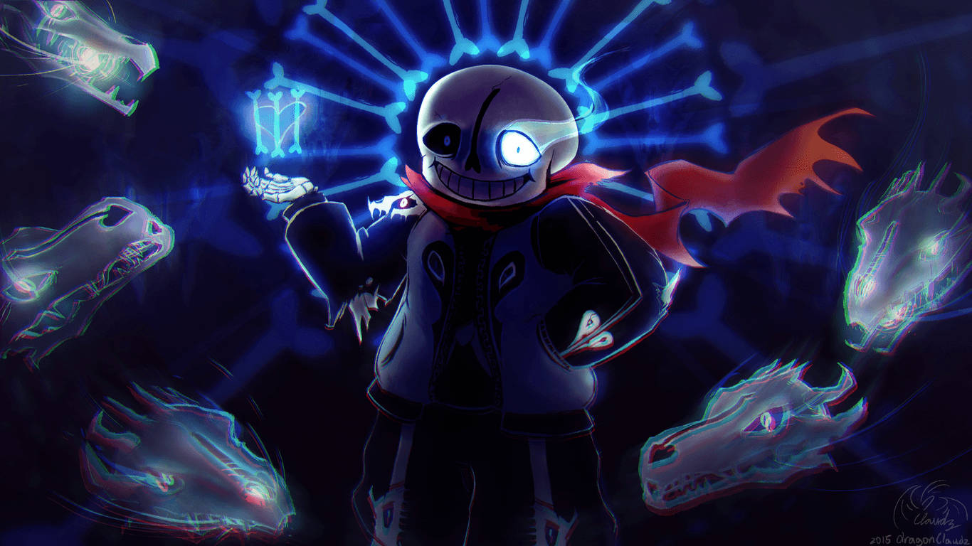 Blue Sans, red scarf, blue energy weapon, HD Desktop Wallpaper