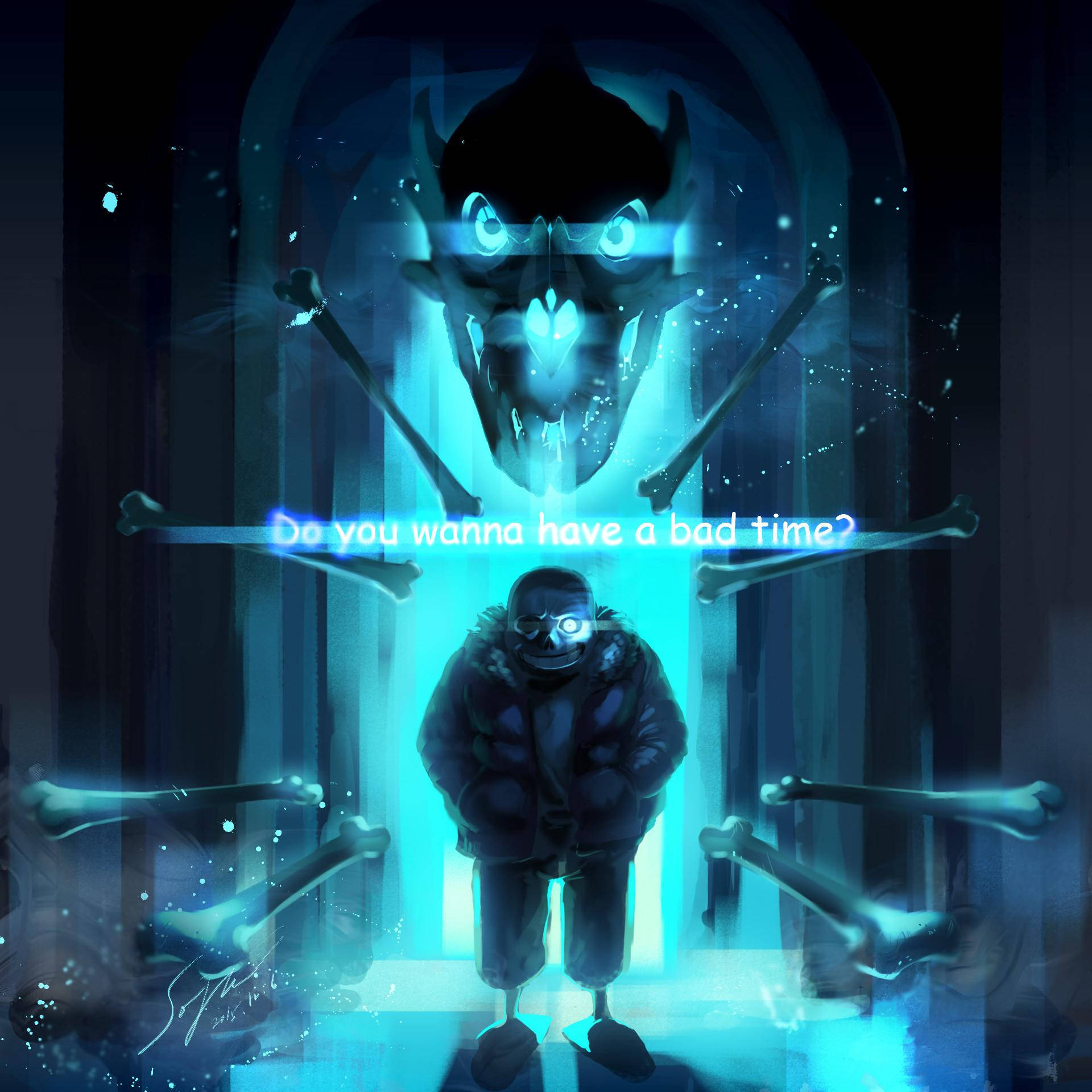Sans, glowing blue archway, menacing skull, Full HD Desktop Wallpaper