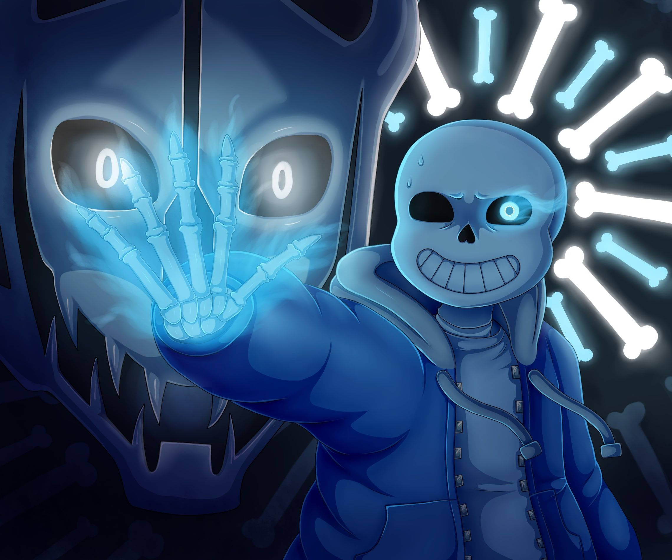 Sans, blue aesthetic, glowing bones, Full HD Desktop Wallpaper