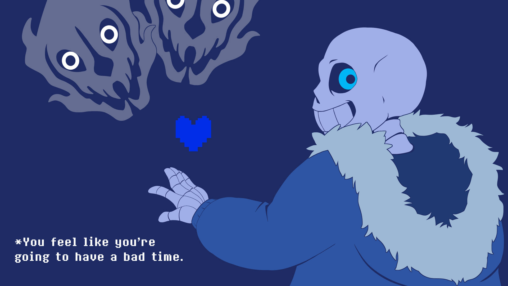 Sans, blue-skinned skeleton, fur-lined coat, Full HD Desktop Wallpaper