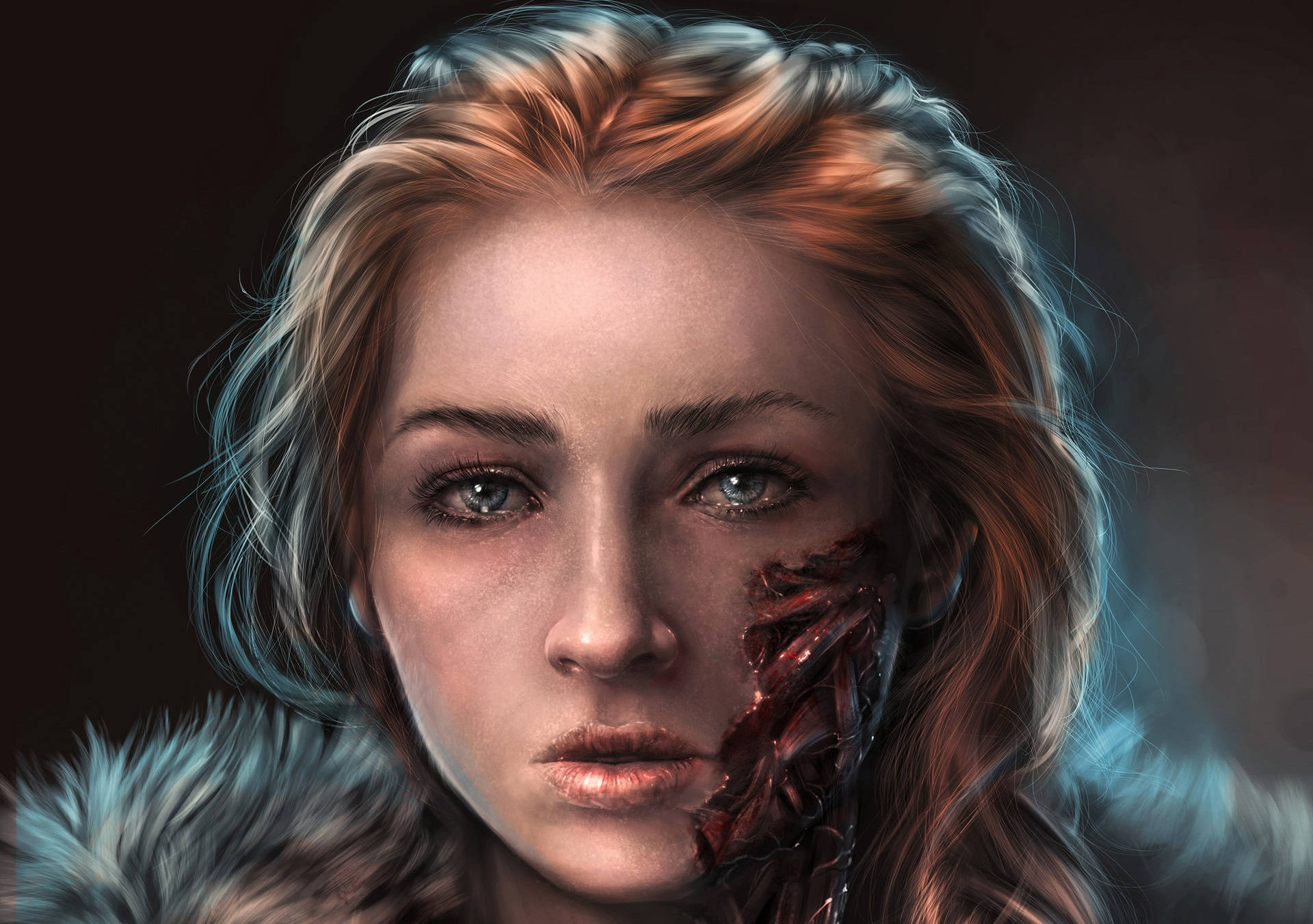 Sansa Stark, flesh wound, glowing eyes, Full HD Desktop Wallpaper