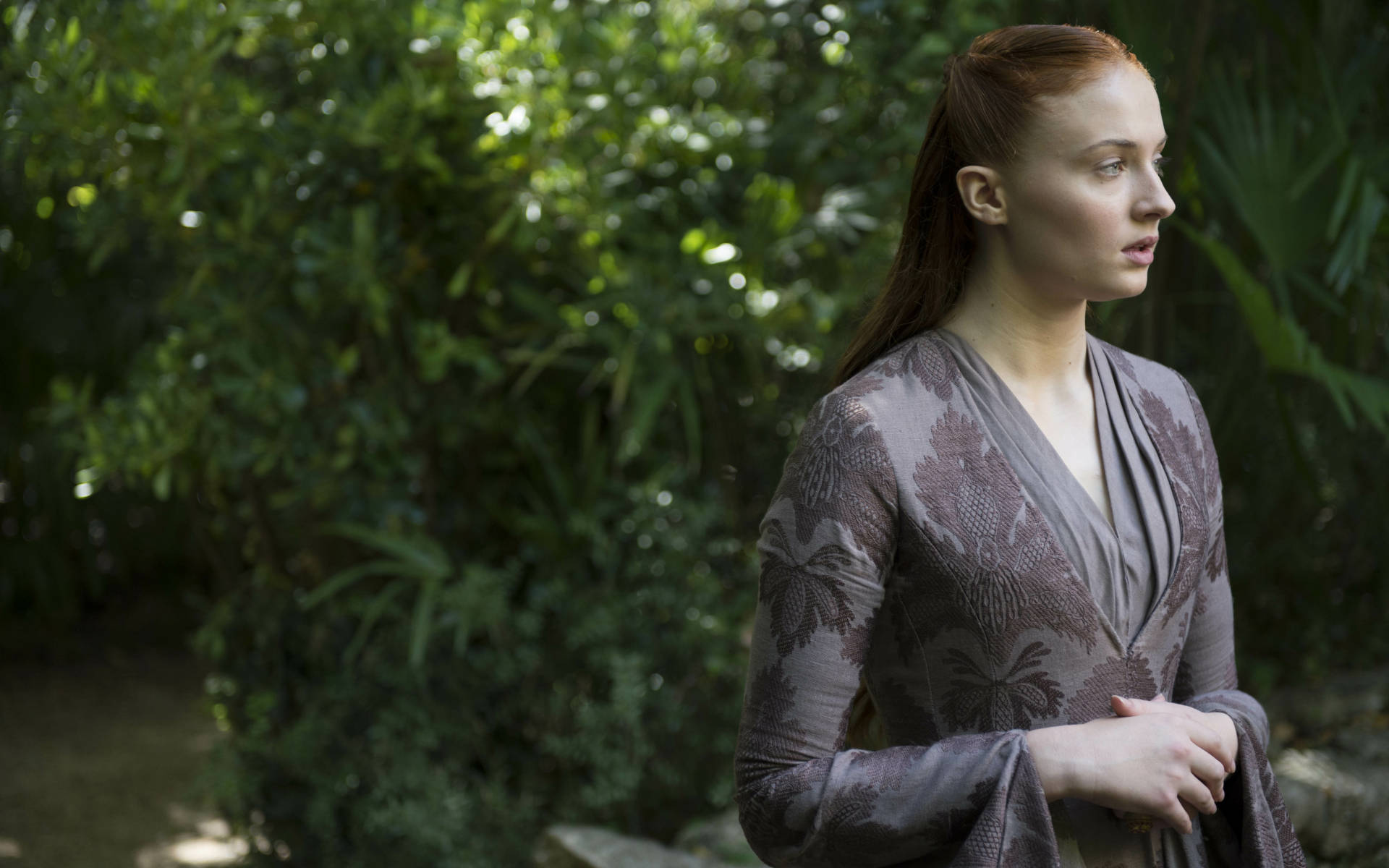 Sansa Stark, purple dress, red hair, Full HD Desktop Wallpaper
