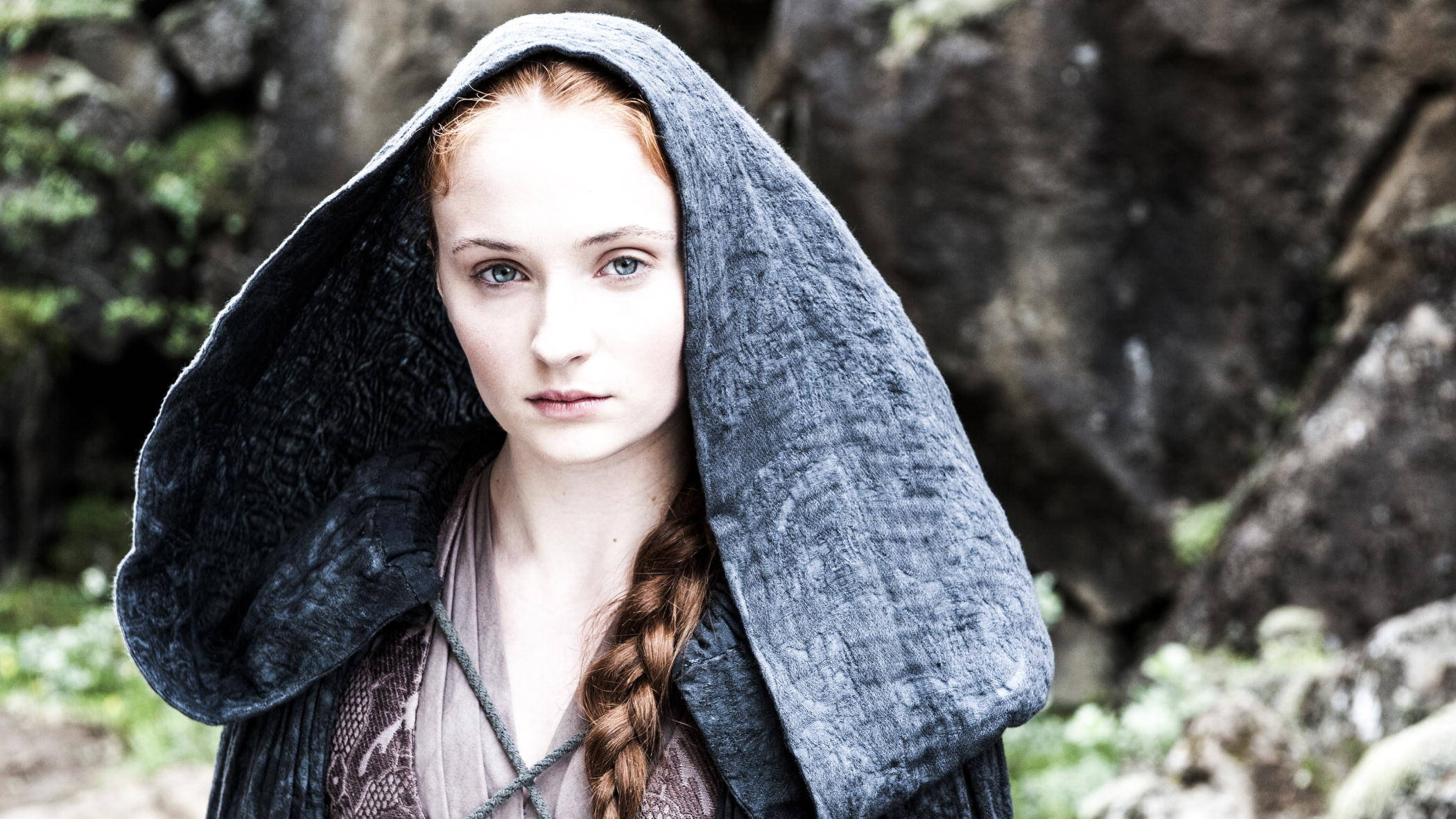 Sansa Stark, red braided hair, dark hooded cloak, Full HD Desktop Wallpaper