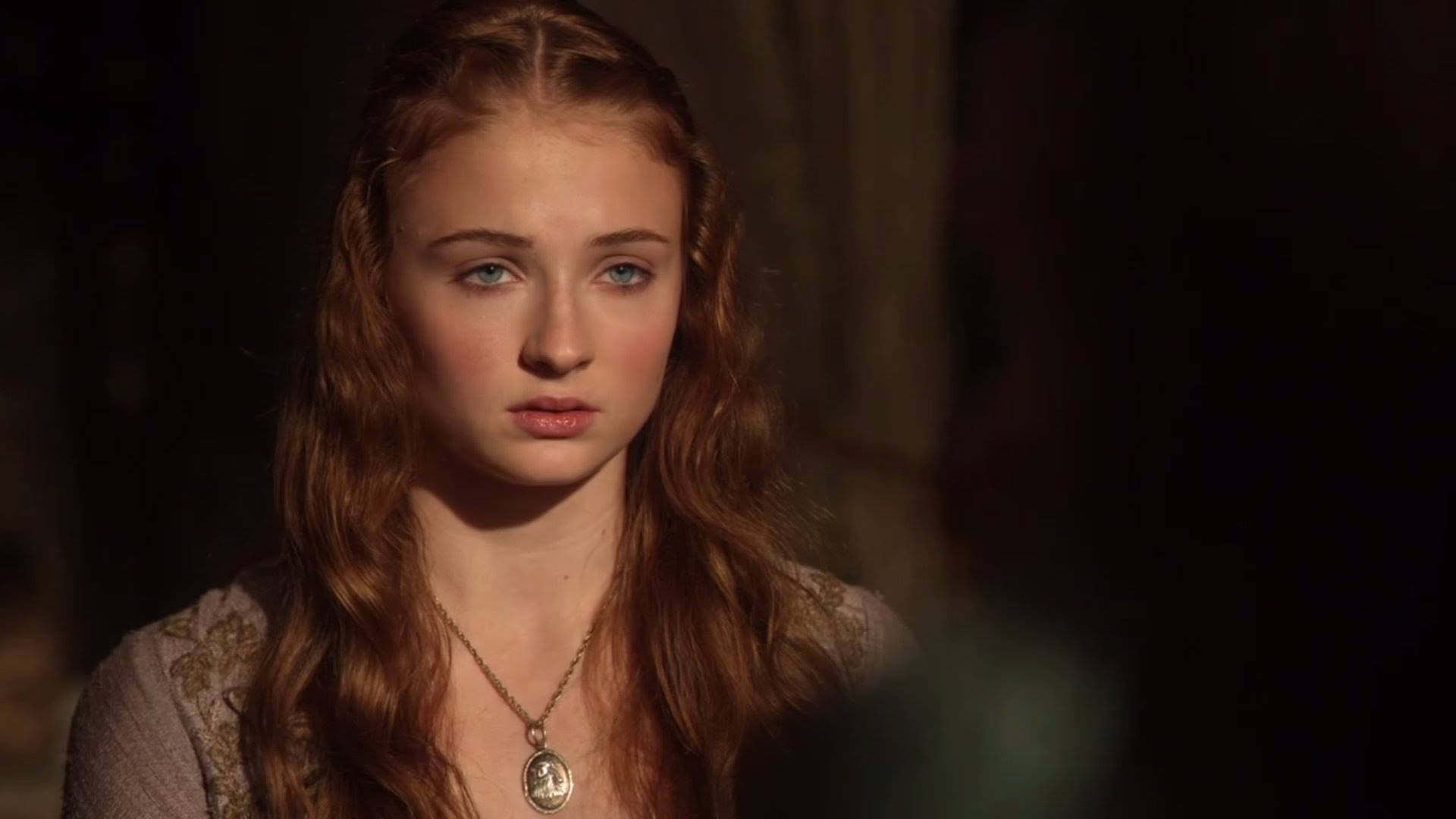 Sansa Stark, auburn hair, blue eyes, Full HD Desktop Wallpaper