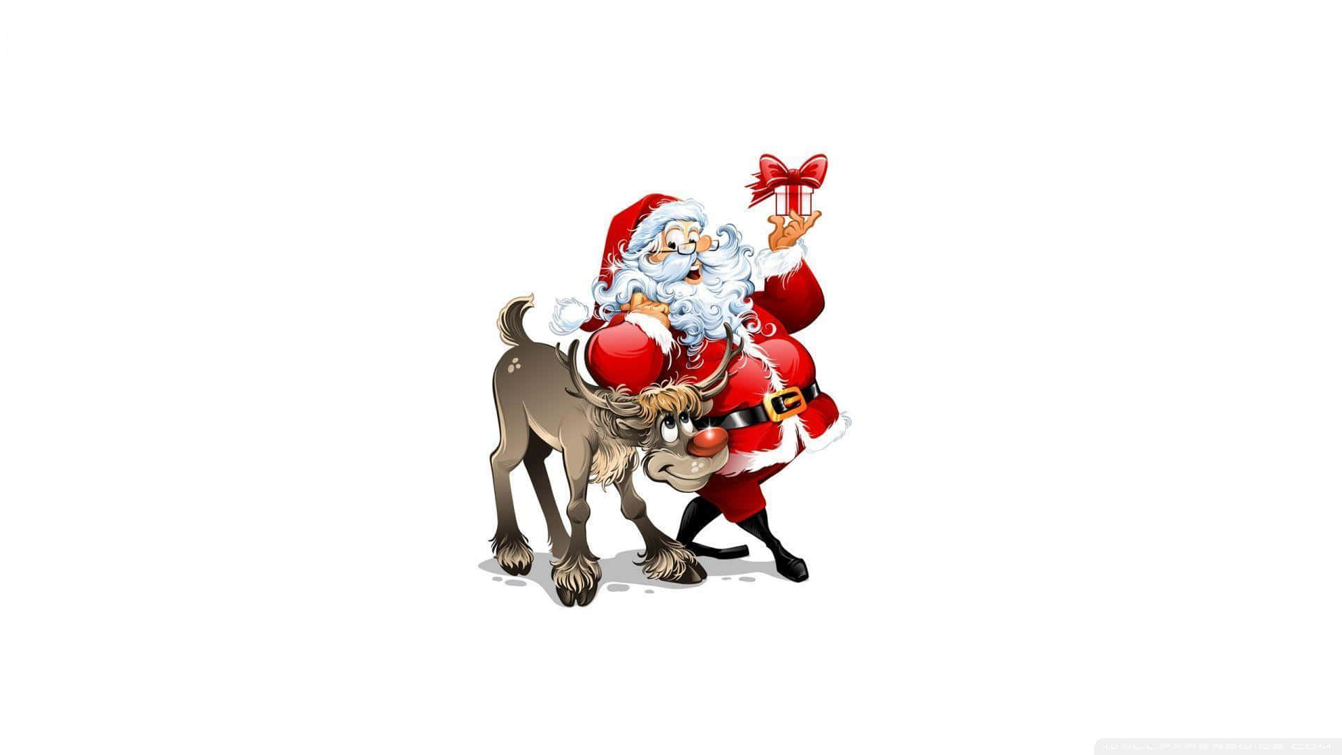 Santa Claus, red suit, gift box, Full HD Desktop Wallpaper