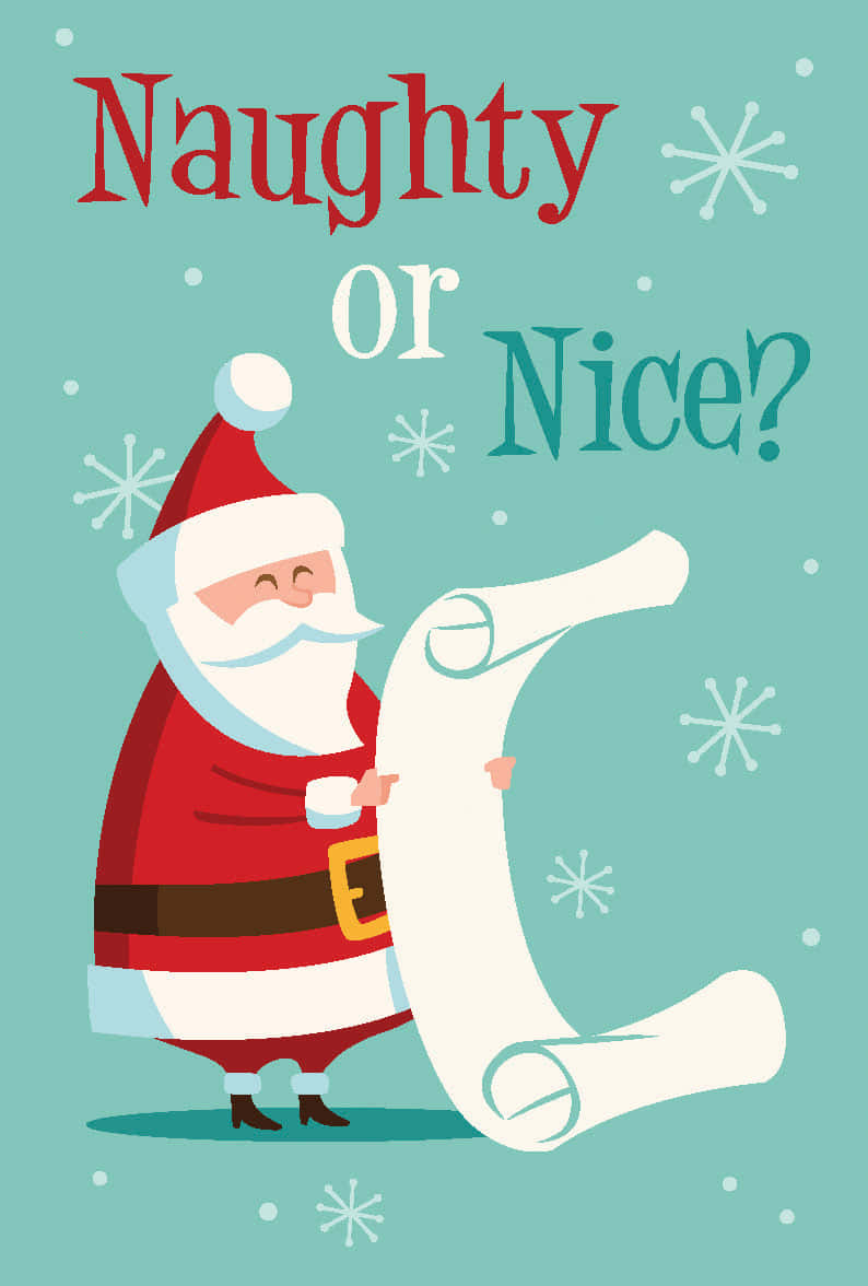 Santa Claus, Naughty or Nice?, teal background, SD Phone Wallpaper