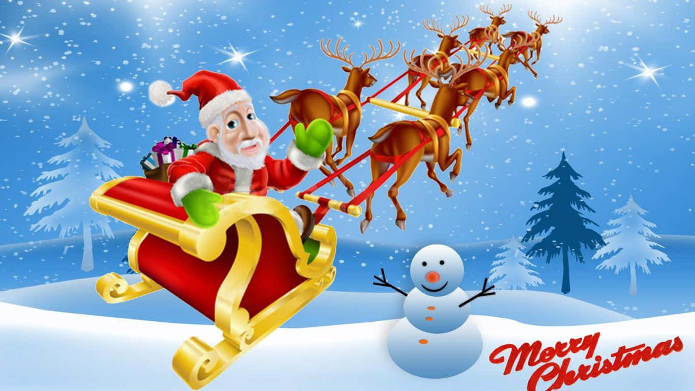 Santa Claus, red sleigh, reindeer, HD Desktop Wallpaper