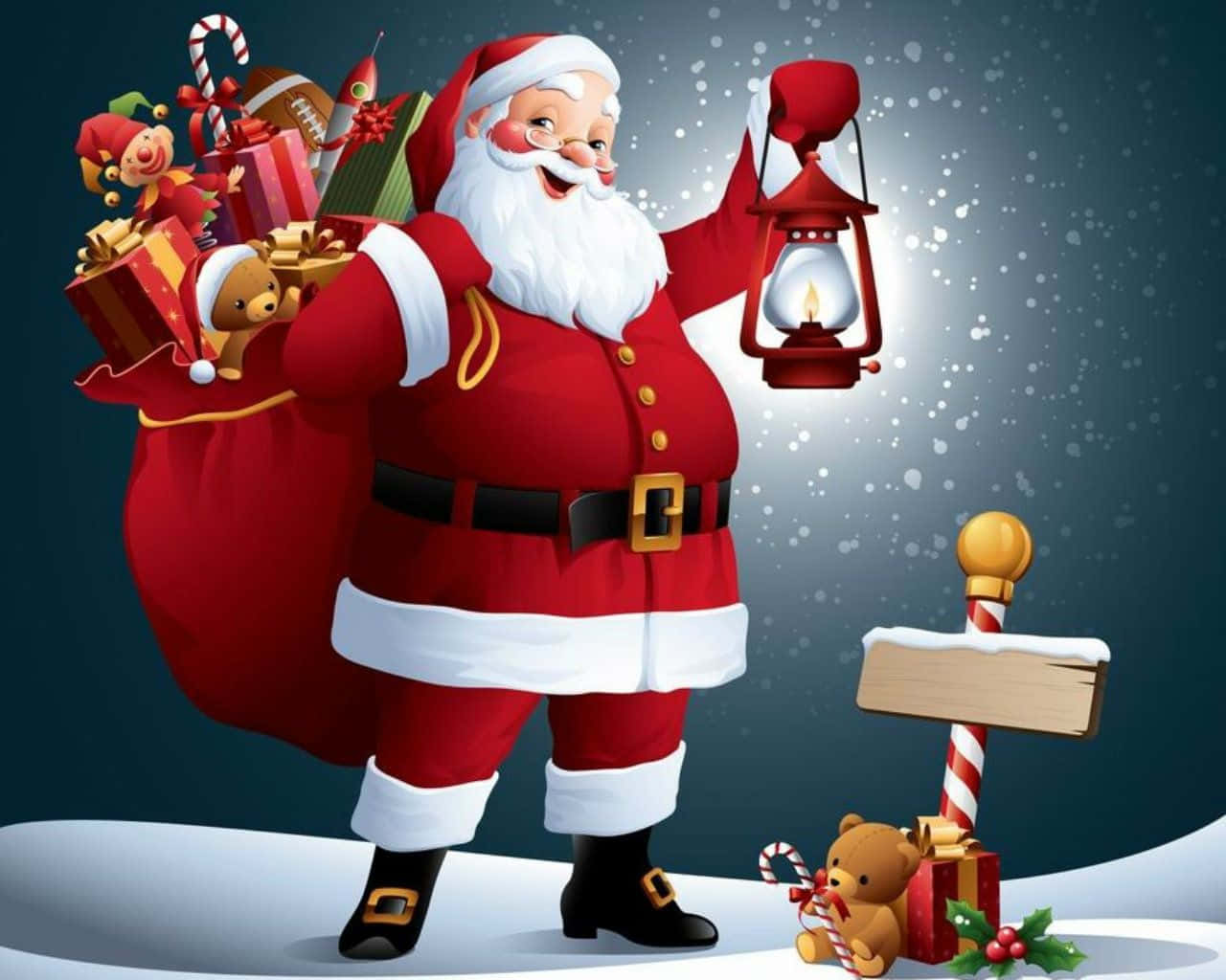 Santa Claus, red suit, lantern, HD Desktop Wallpaper