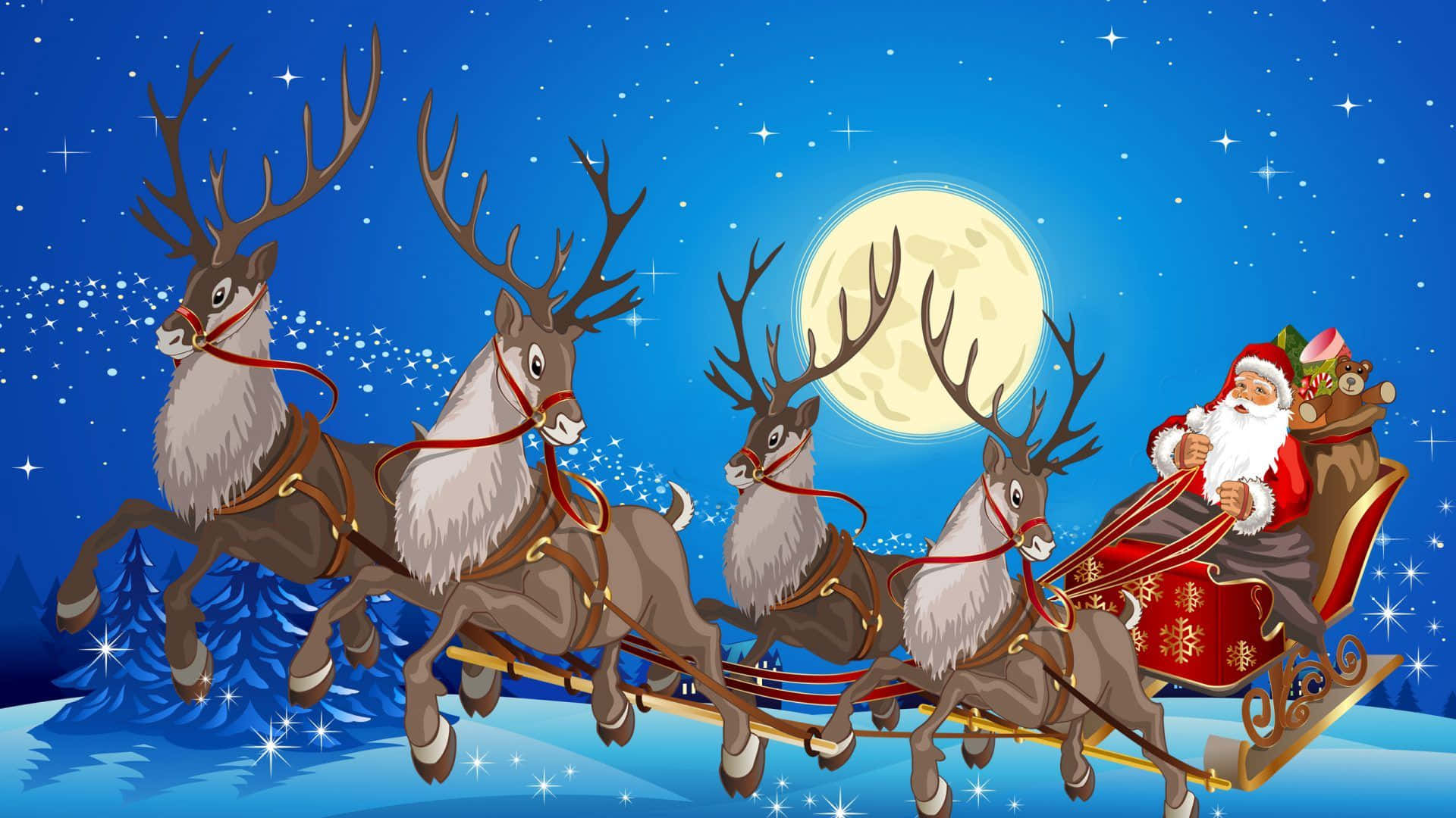 Santa Claus, sleigh, reindeer, Full HD Desktop Wallpaper