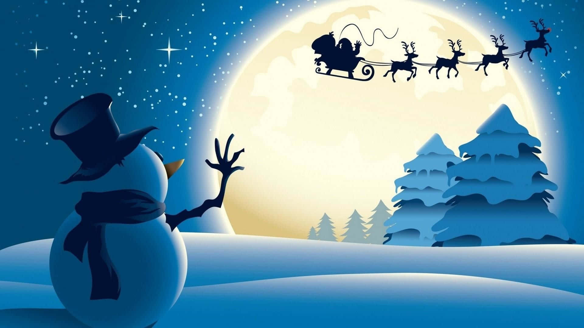 Santa Claus, sleigh, giant moon, Full HD Desktop Wallpaper