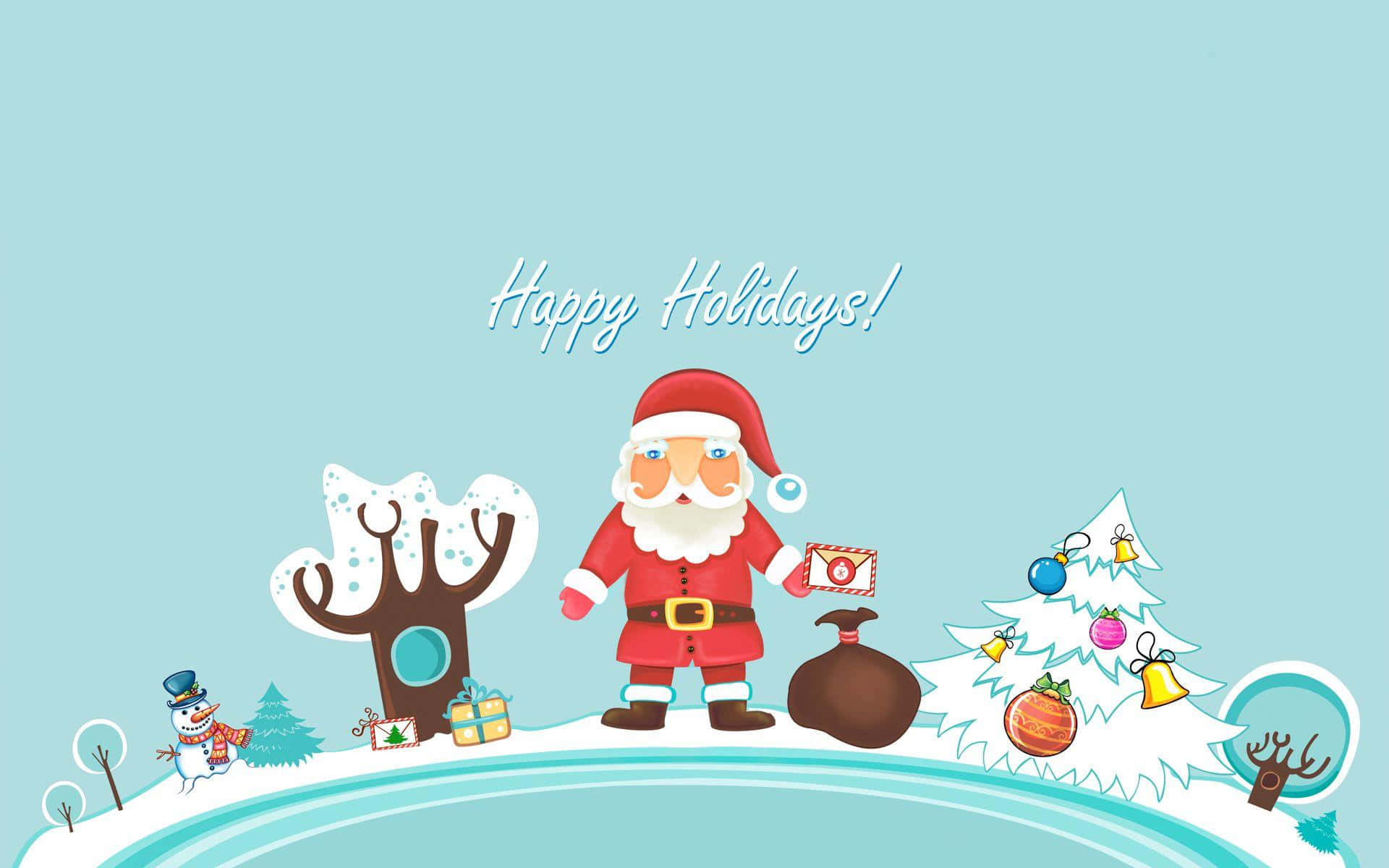 Santa Claus, snowy hill, decorated tree, Full HD Desktop Wallpaper