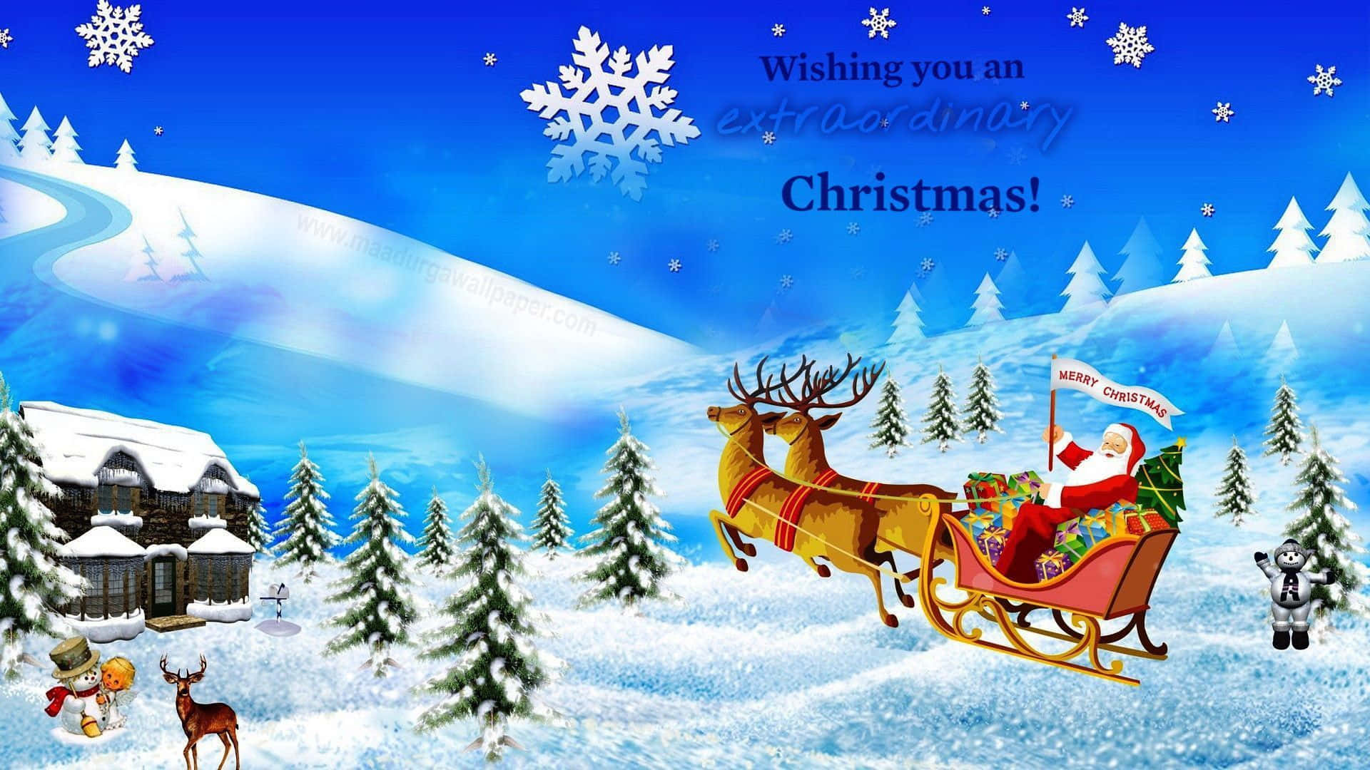 Santa Claus, sleigh, reindeer, Full HD Desktop Wallpaper