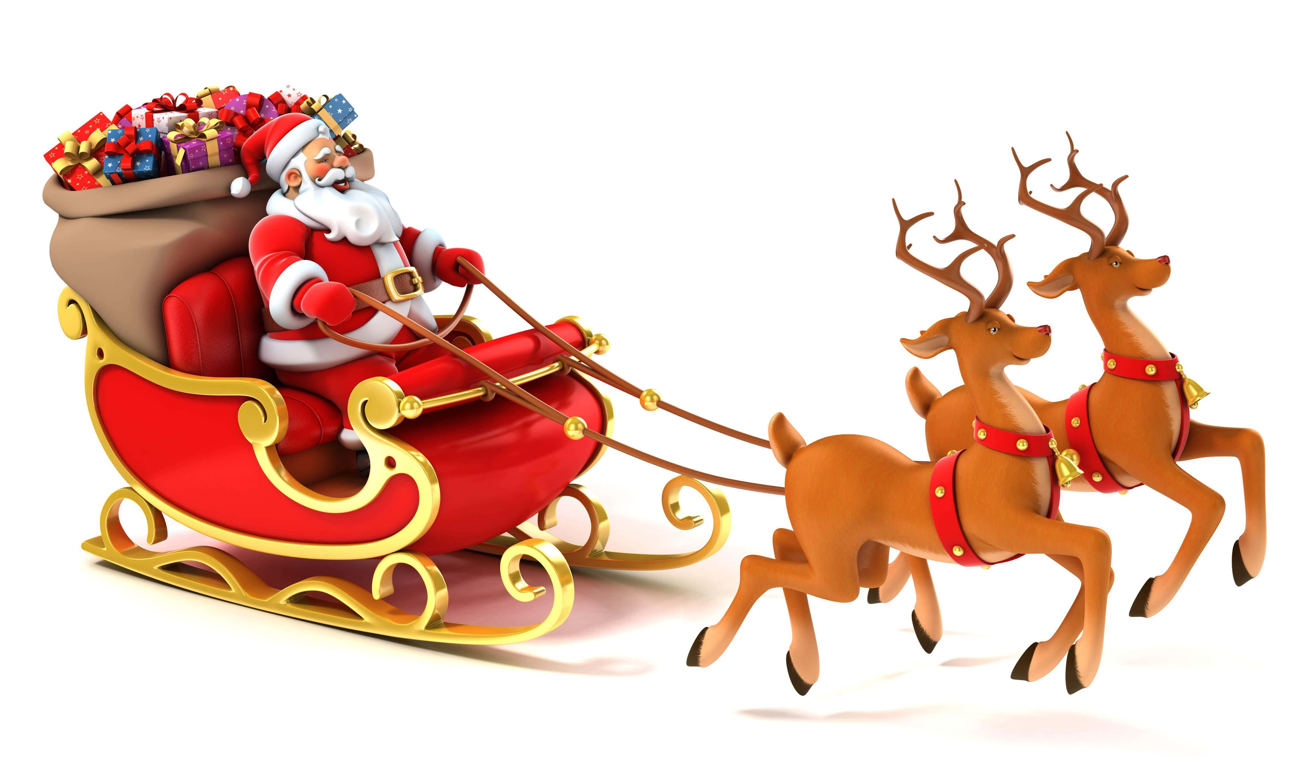 Santa Claus, reindeer, red sleigh, 4K Desktop Wallpaper