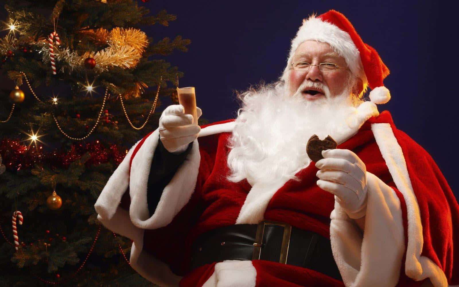 Santa Claus, red suit, glass, HD Desktop Wallpaper