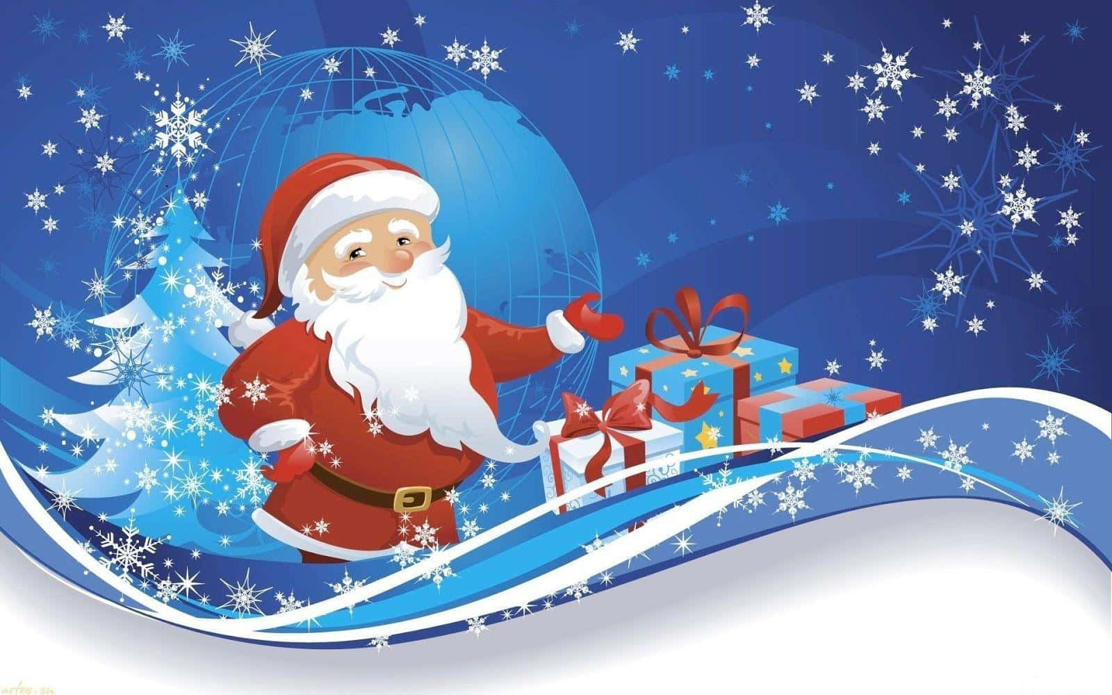 Santa Claus, red suit, snowy globe, HD Desktop Wallpaper