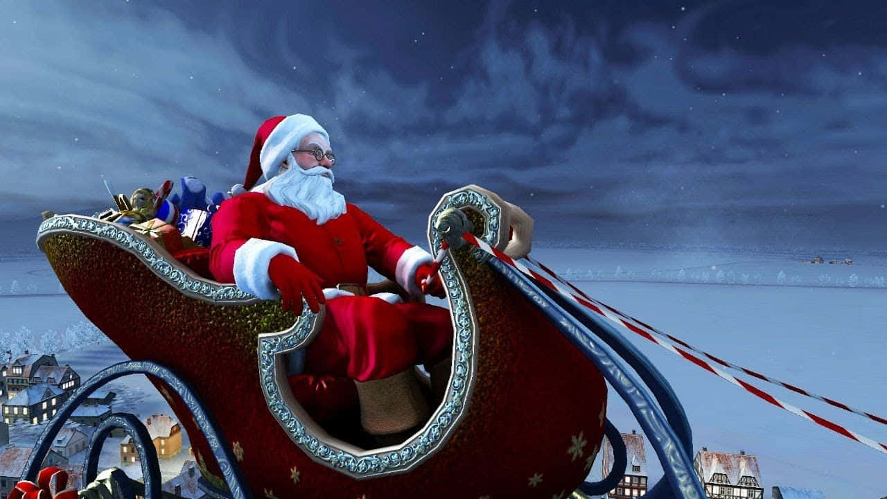 Santa Claus HD, red sleigh, snowy village, HD Desktop Wallpaper