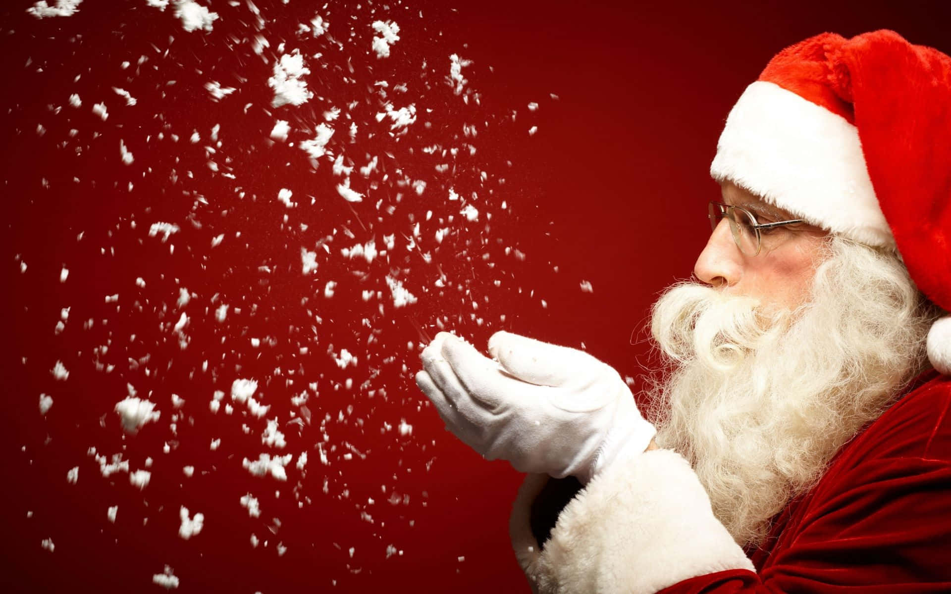 Santa Claus, snowflakes, gloved hand, Full HD Desktop Wallpaper