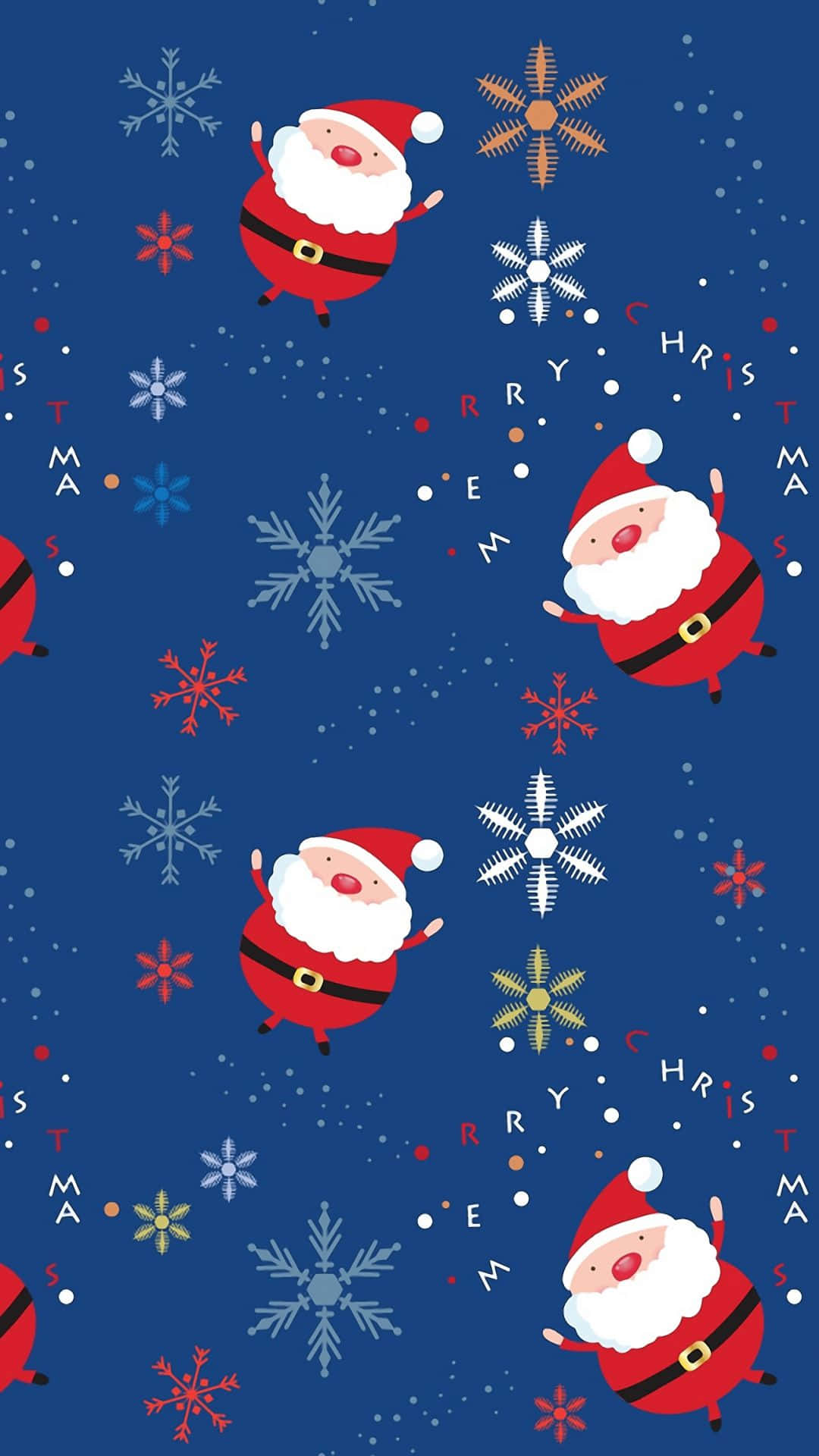 Santa Claus, colorful snowflakes, Christmas letters, Full HD Phone Wallpaper