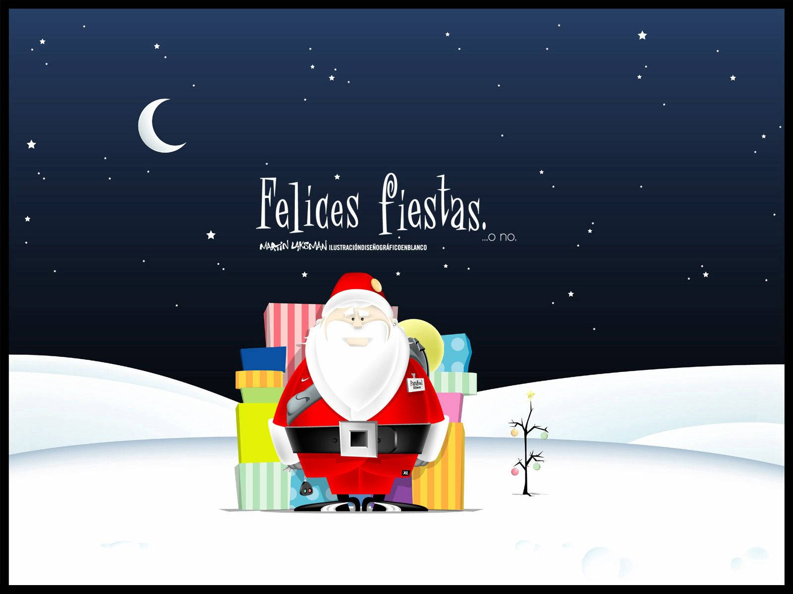 Santa Claus, colorful presents, starry night sky, HD Desktop Wallpaper