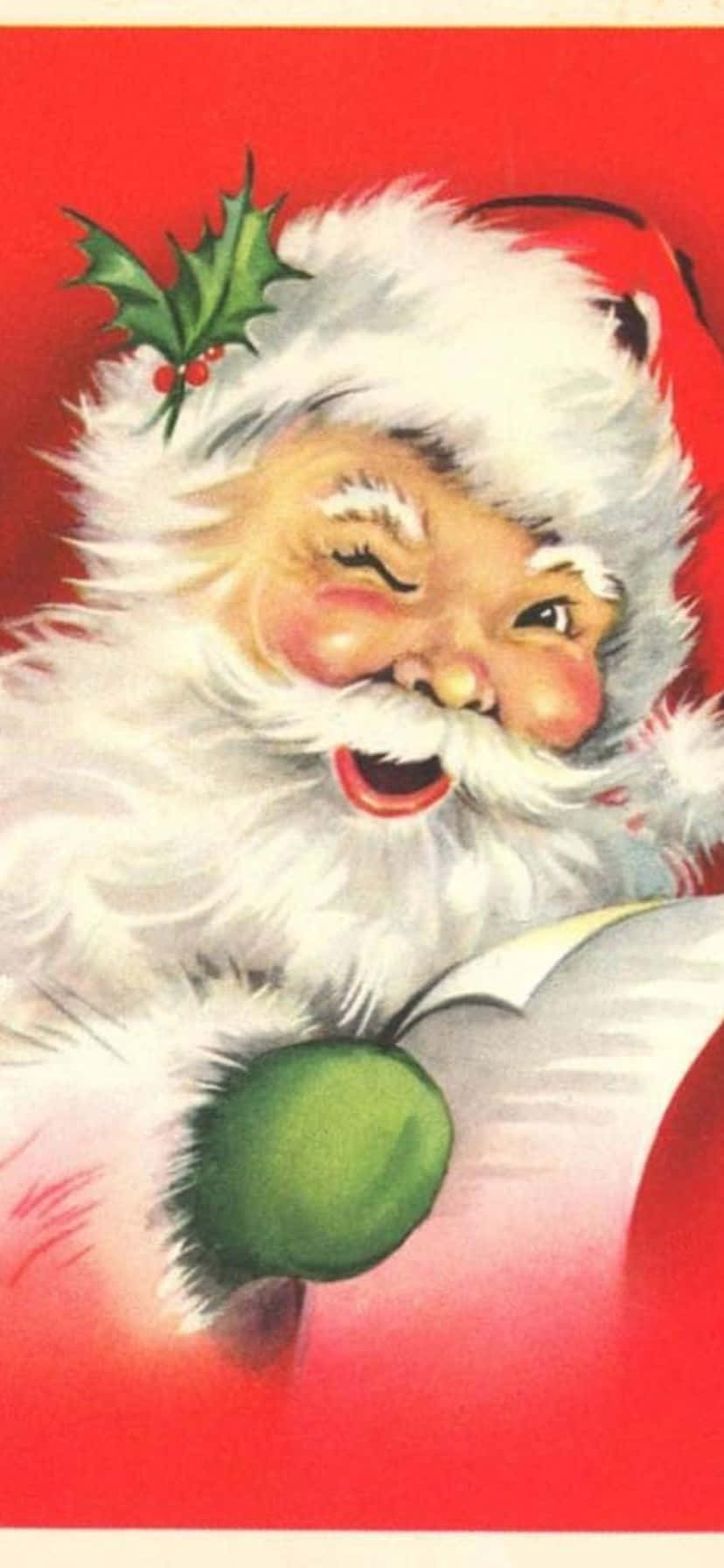 vintage Santa Claus, 1950s, holly sprig, HD Phone Wallpaper
