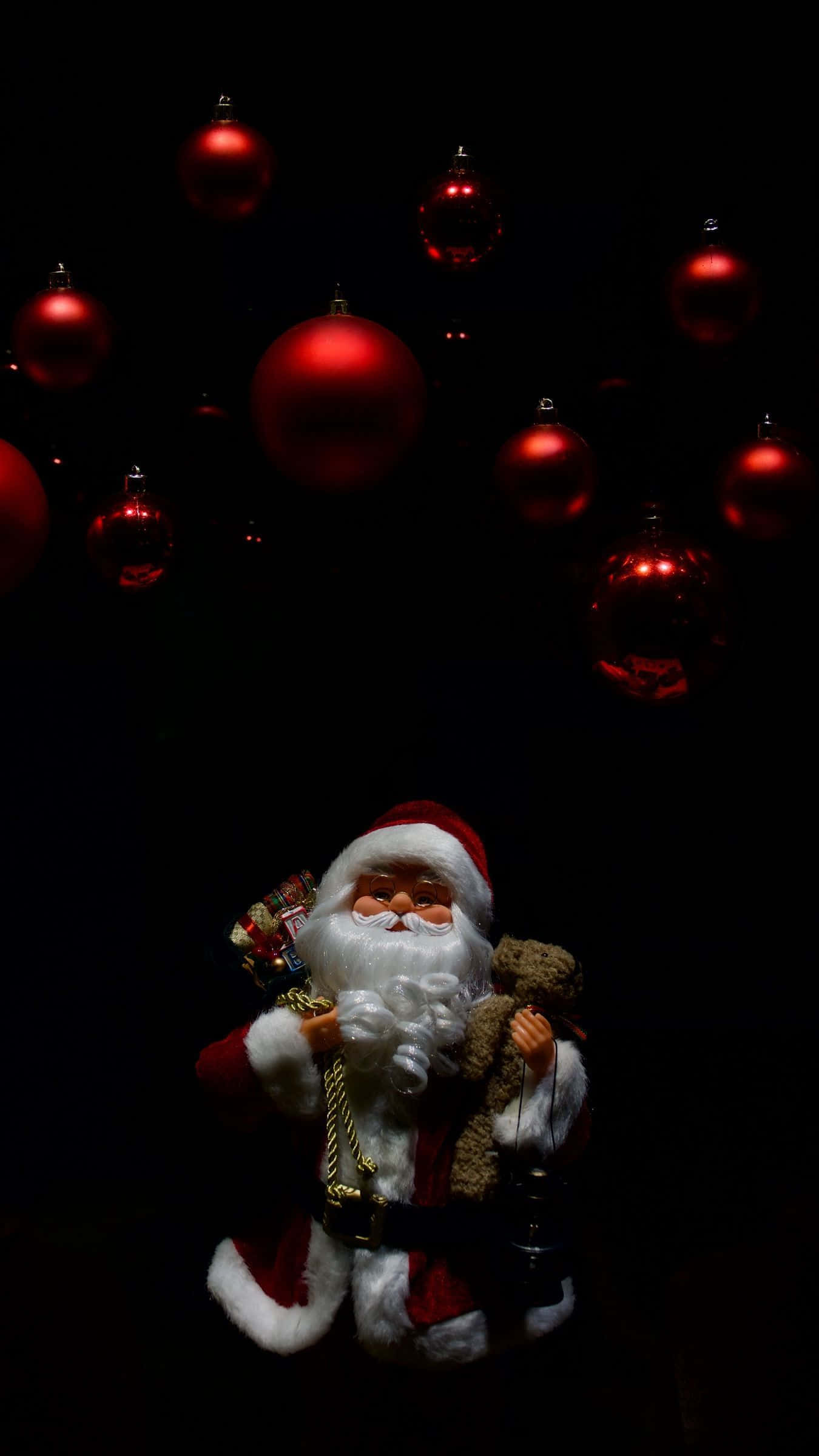 Santa Claus, teddy bear, gift bag, Full HD Phone Wallpaper