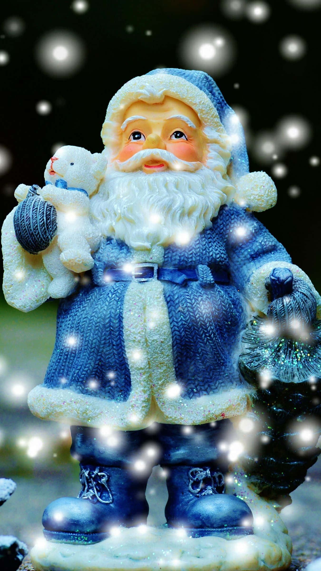 Santa Claus, blue-clad, teddy bear, Full HD Phone Wallpaper
