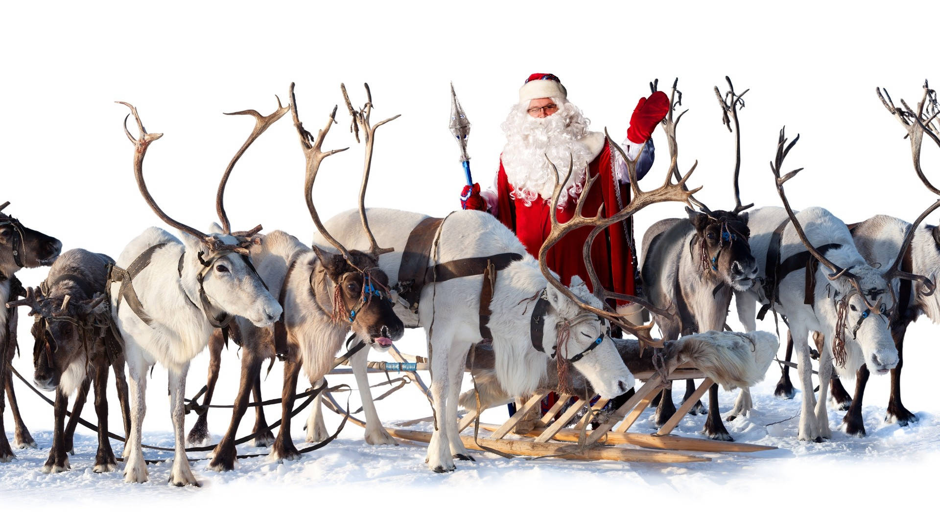 Santa Claus, reindeers, sleigh, Full HD Desktop Wallpaper