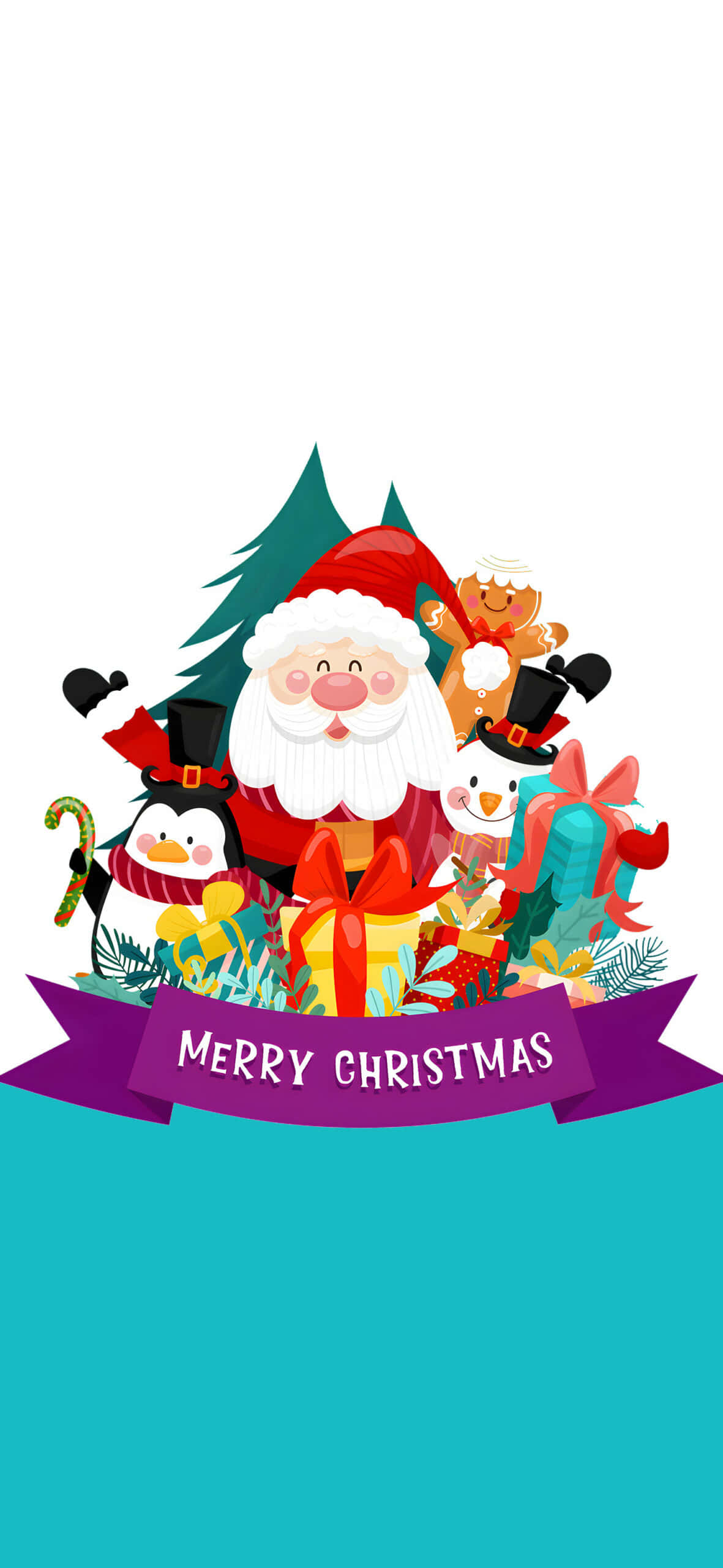 Santa Claus, penguins, snowmen, 2K Phone Wallpaper