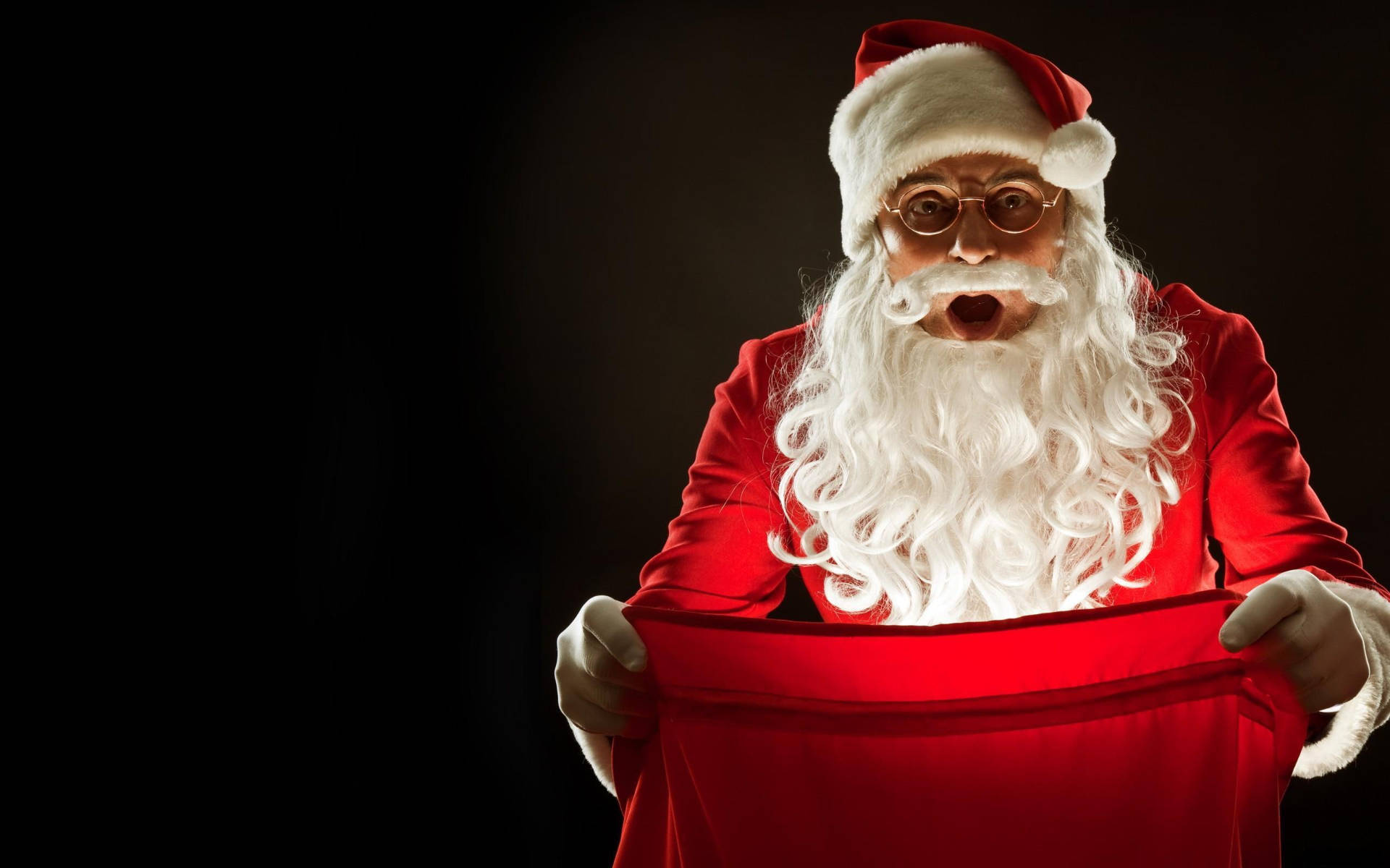 Santa Claus, gift bag, red sack, Full HD Desktop Wallpaper