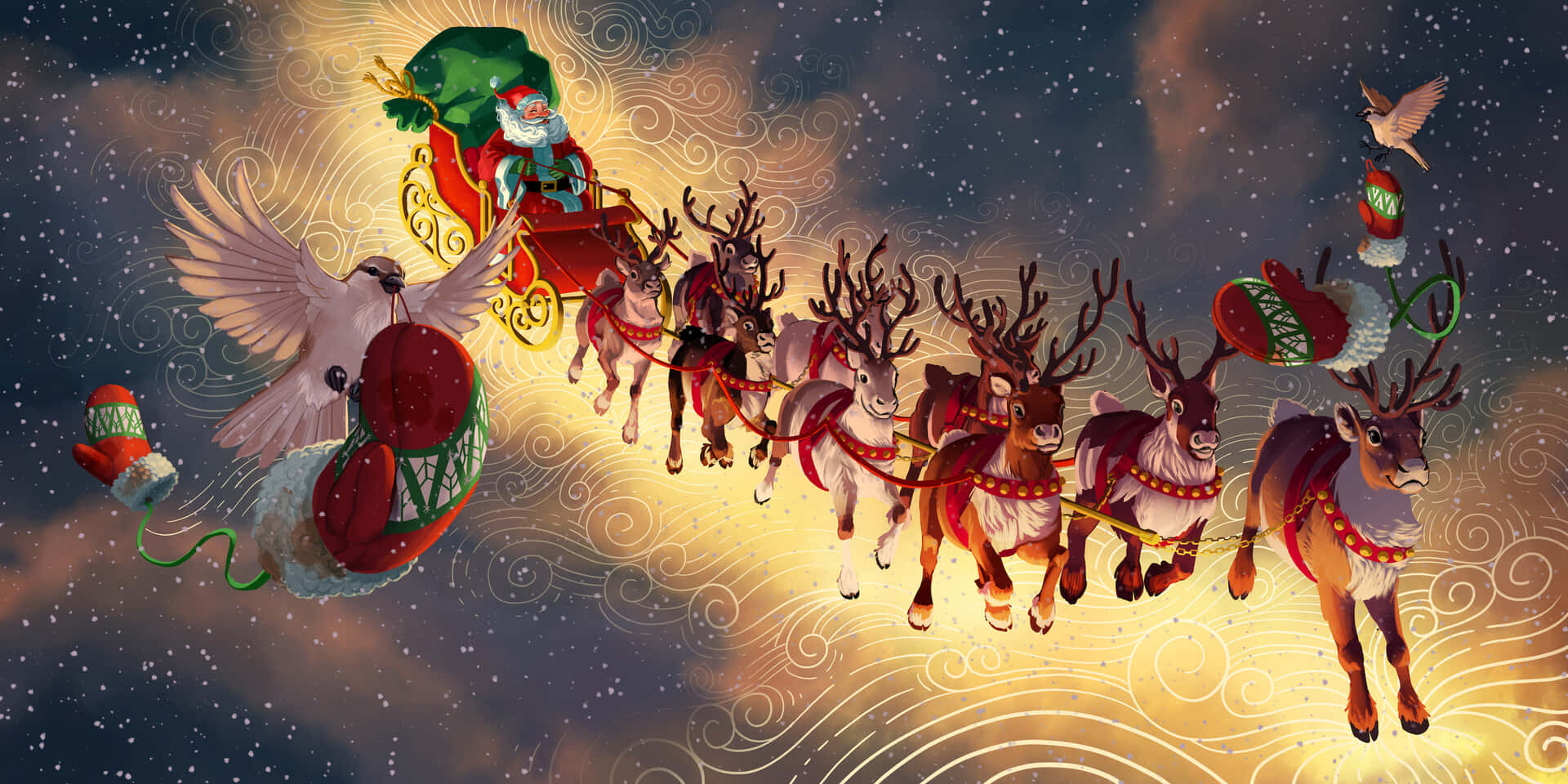 Santa Claus, sleigh, reindeer, Full HD Desktop Wallpaper