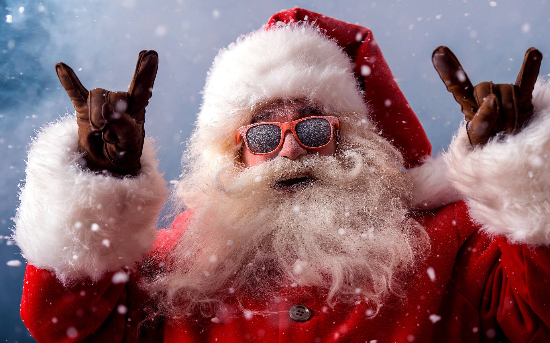 Santa Claus, red sunglasses, fur-trimmed coat, Full HD Desktop Wallpaper