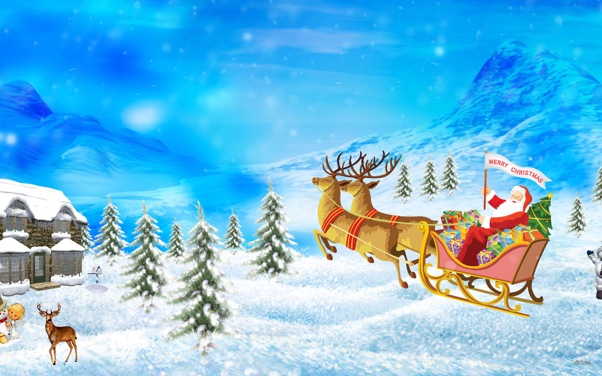 Santa Claus, sleigh, reindeer, Full HD Desktop Wallpaper