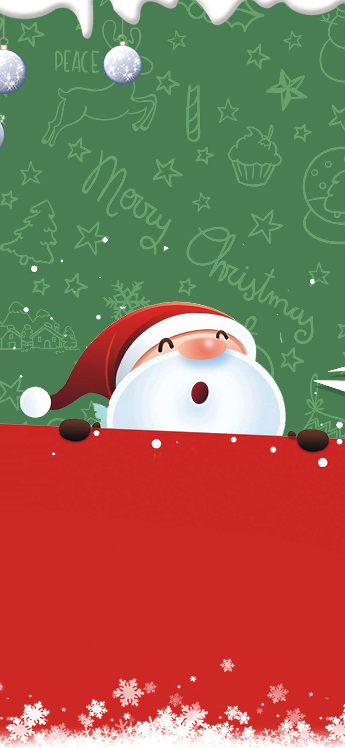 Santa Claus, red banner, snowflakes, Full HD Phone Wallpaper