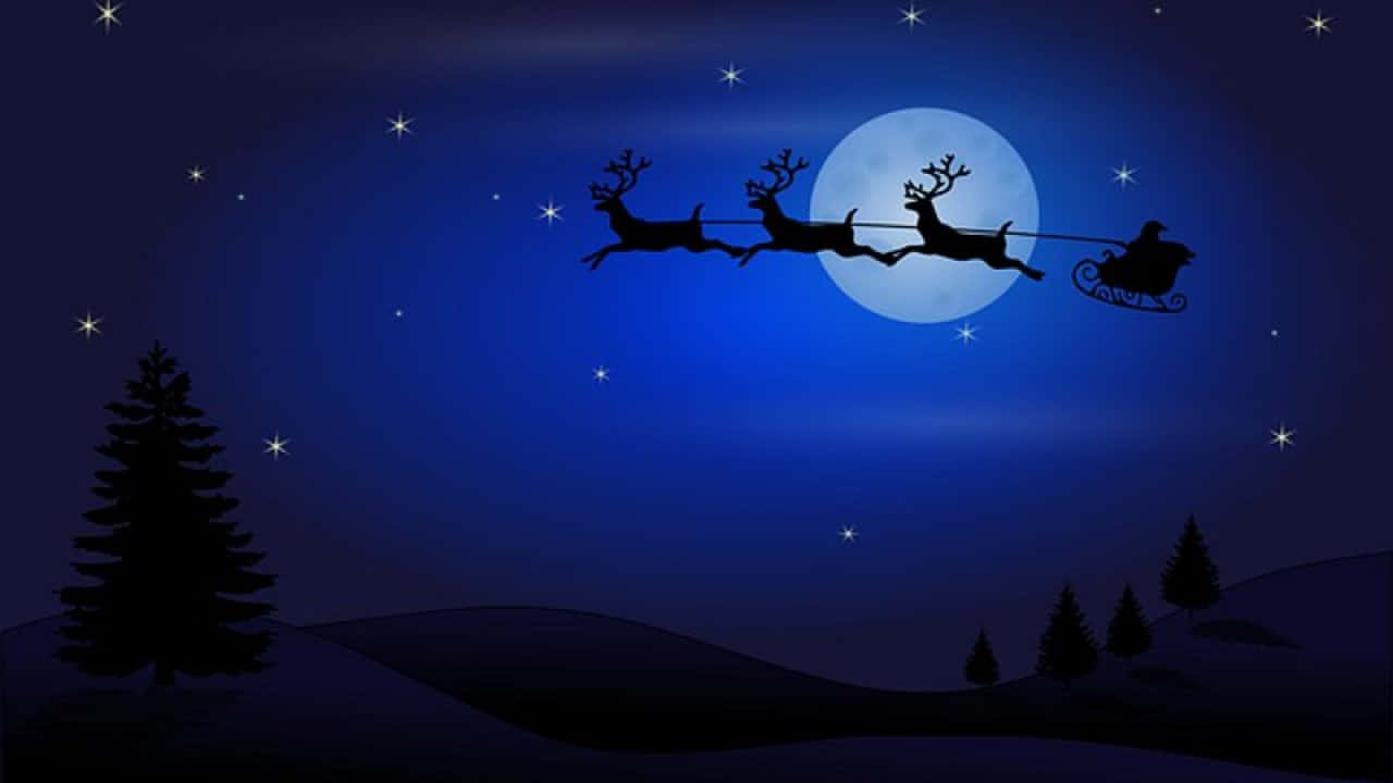 Santa, reindeer, full moon, HD Desktop Wallpaper
