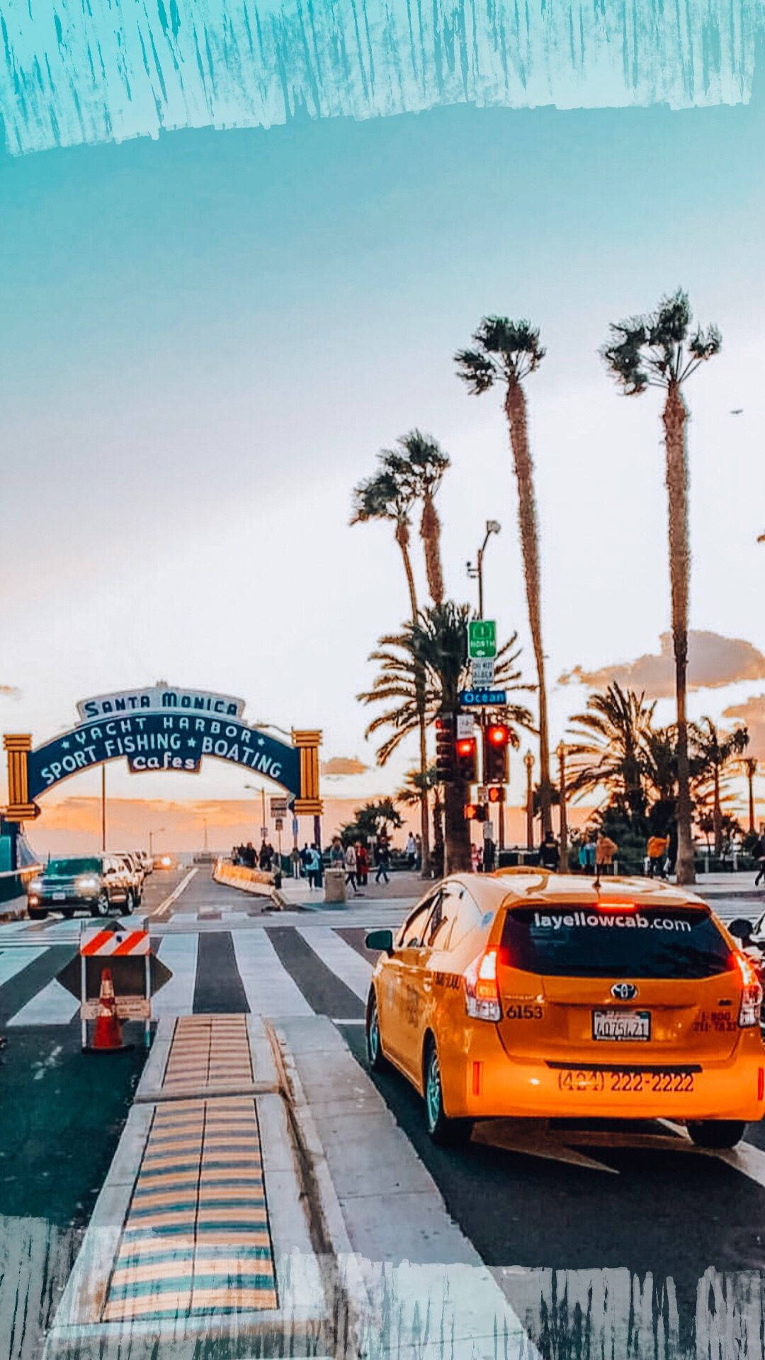 Santa Monica, iconic harbor archway, palm trees, Full HD Phone Wallpaper