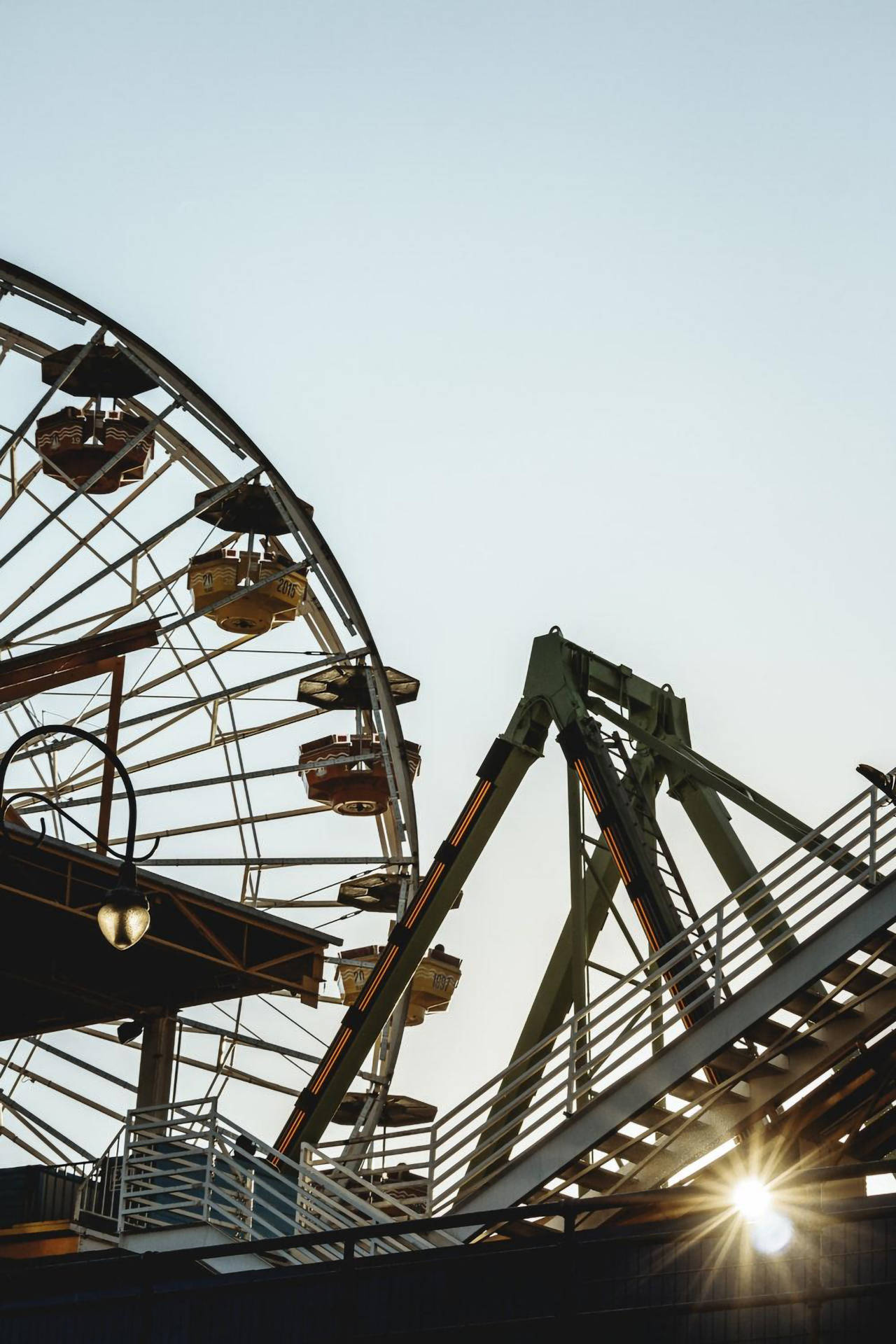 Santa Monica, Ferris wheel, roller coaster, Full HD Phone Wallpaper