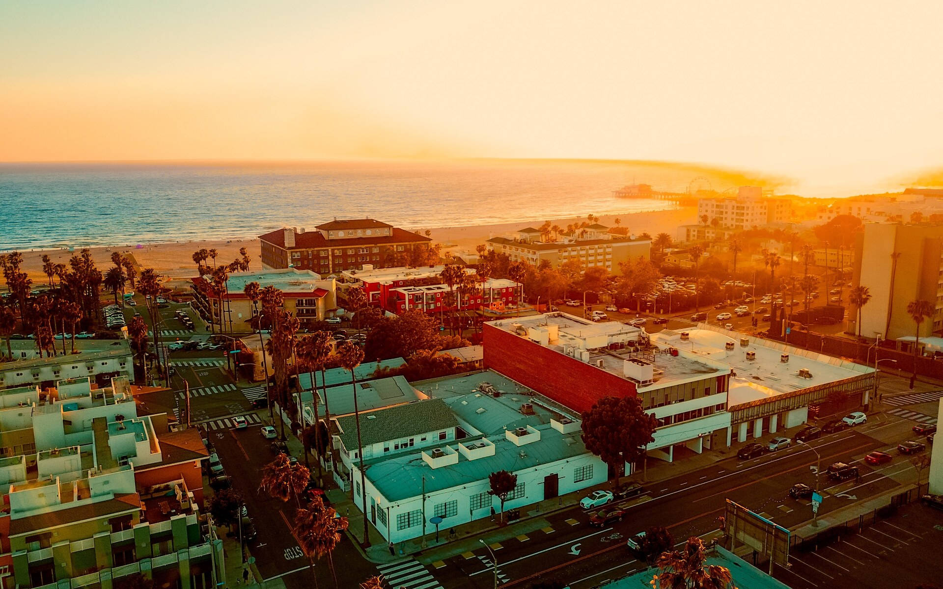 Santa Monica, sunset, houses, Full HD Desktop Wallpaper