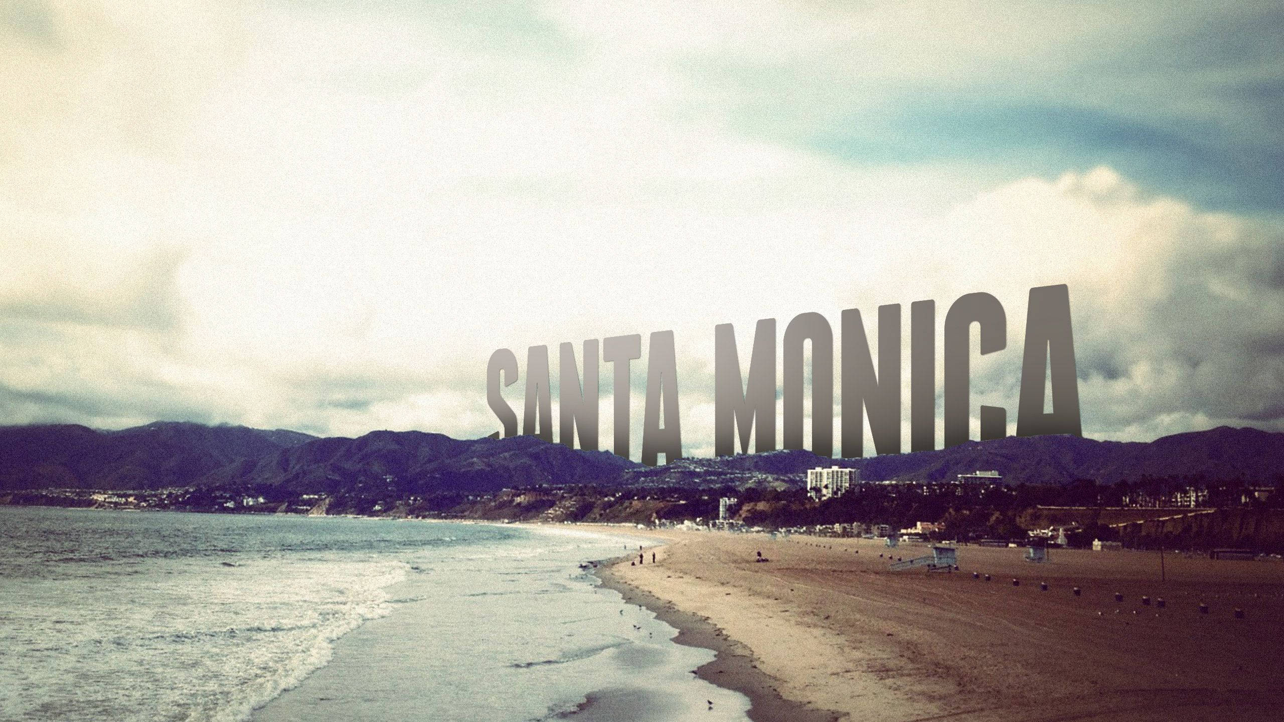 Santa Monica, Santa Monica sign, cloudy beach, 2K Desktop Wallpaper
