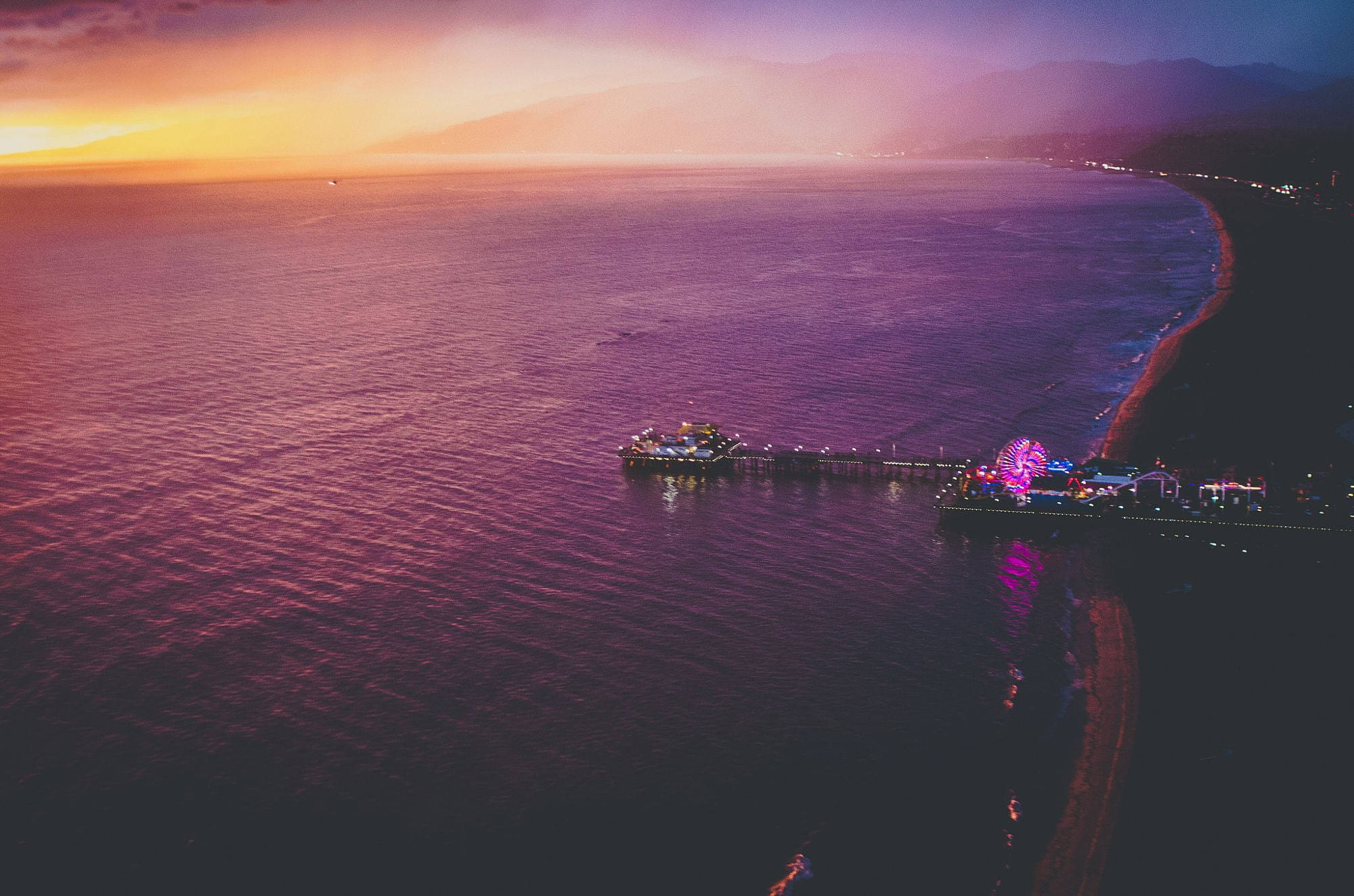 Santa Monica, pier, dusk, Full HD Desktop Wallpaper