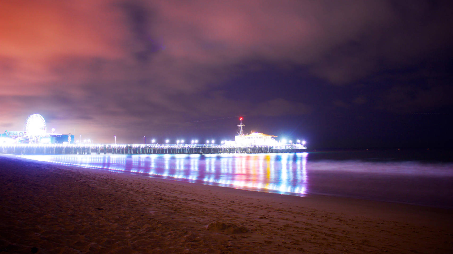 Santa Monica, bright lights, beach, Full HD Desktop Wallpaper